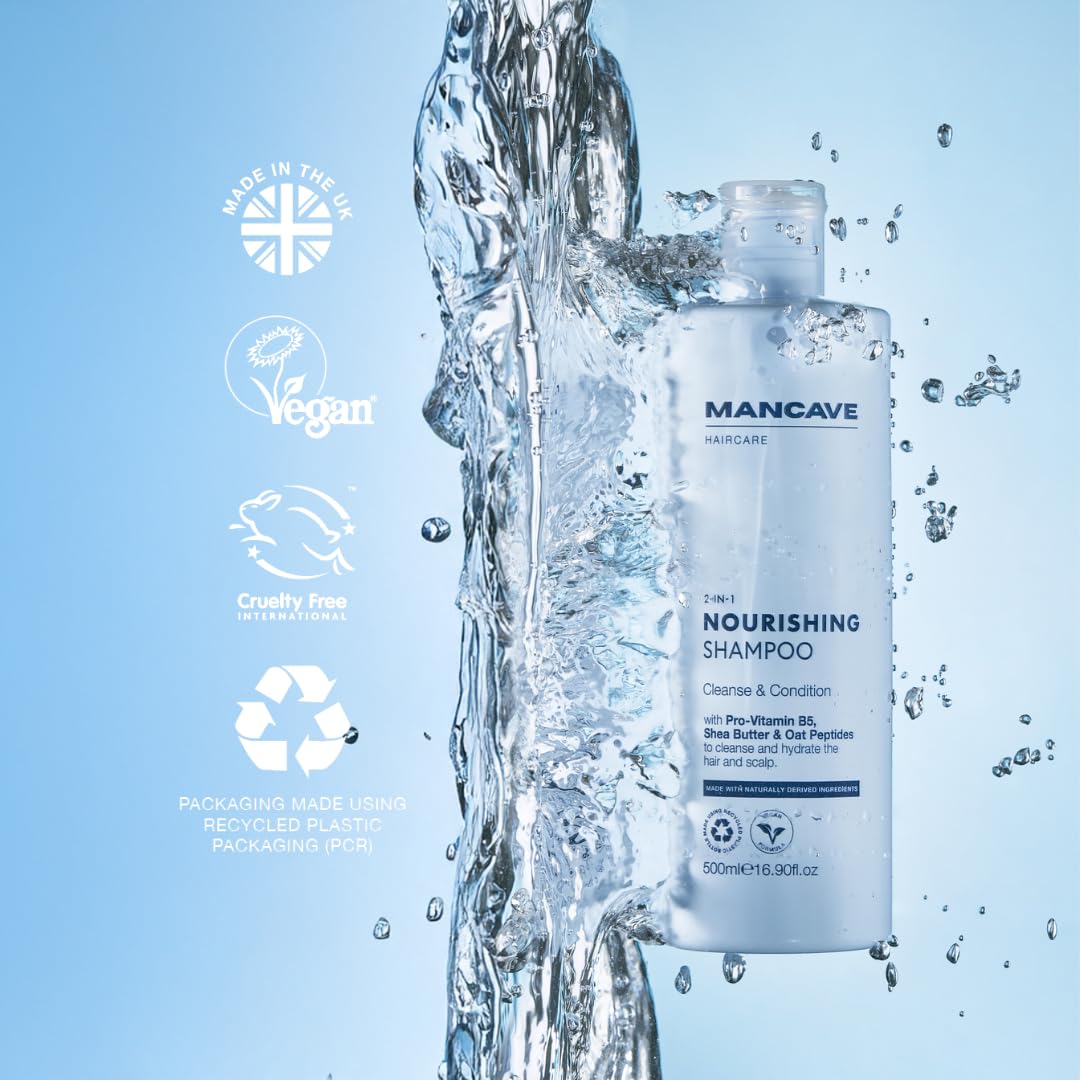 ManCave Nourishing 2-in-1 Shampoo 500ml with Argan Oil & Oat Peptides for Men