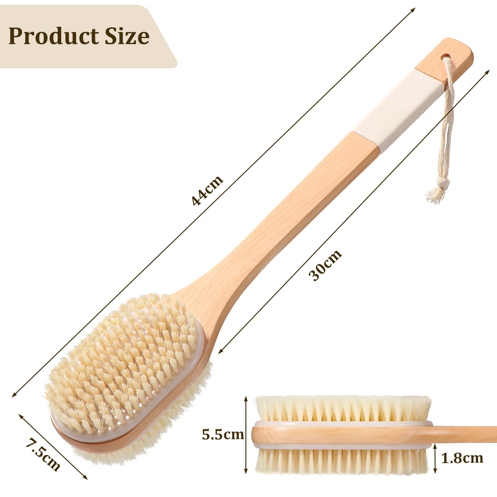 Rückenbürste mit 43 cm langem Griff – Doppelseitige Körperbürste zur Anwendung in der Dusche 3