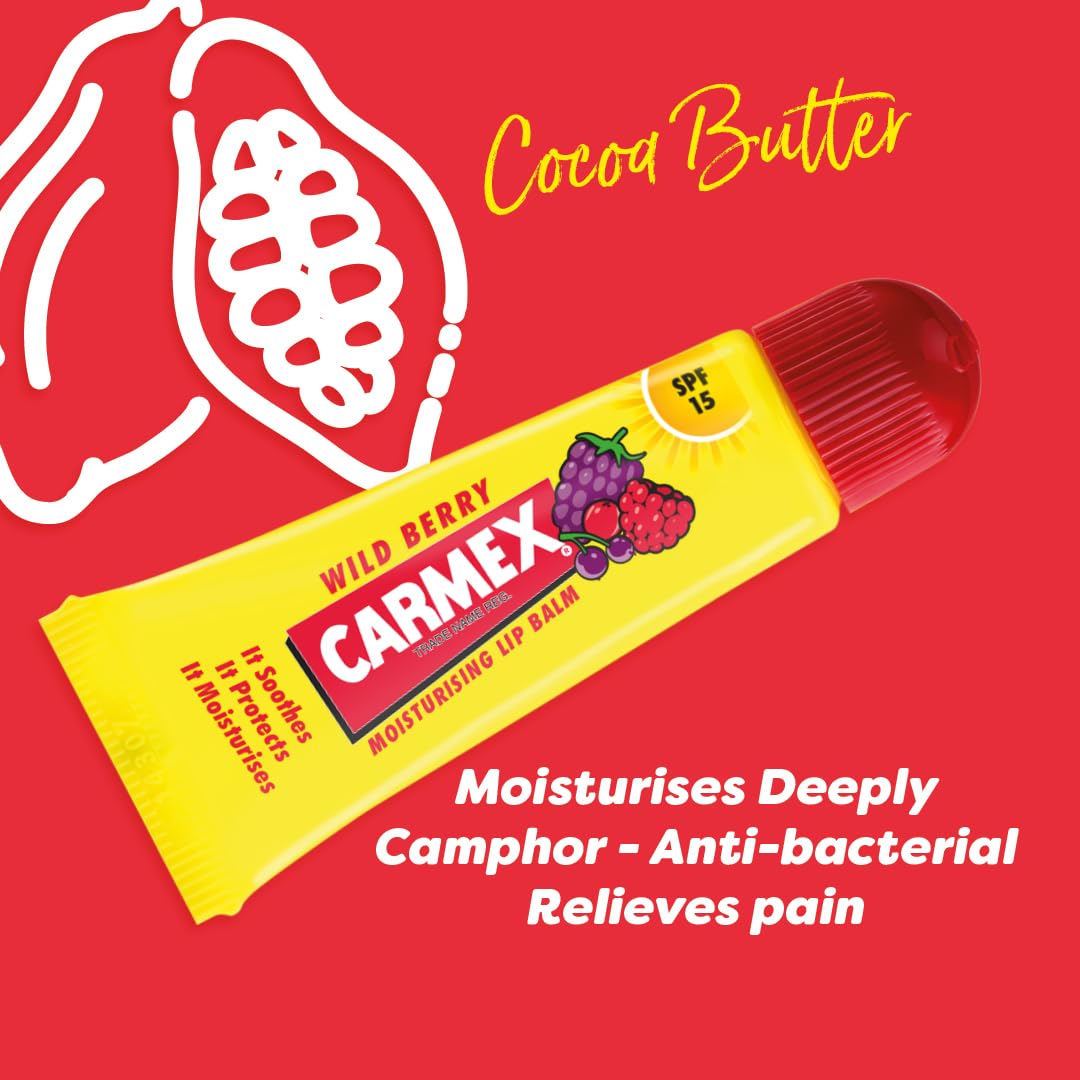 CARMEX Wild Berry SPF15 Lip Balm Tube - Hydrating, Tingle-Free Sun Protection 10