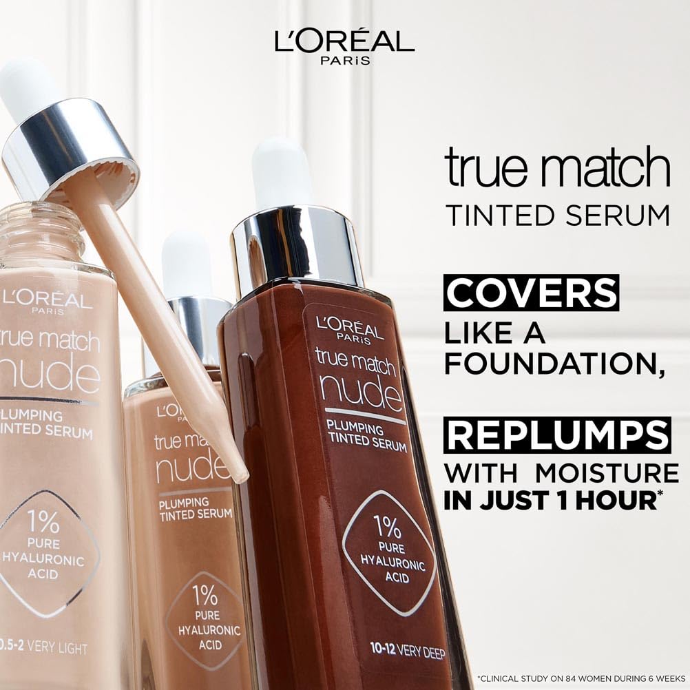 L'Oréal Paris True Match Nude Tinted Serum with 1% Hyaluronic Acid, Shade 2-3 Light