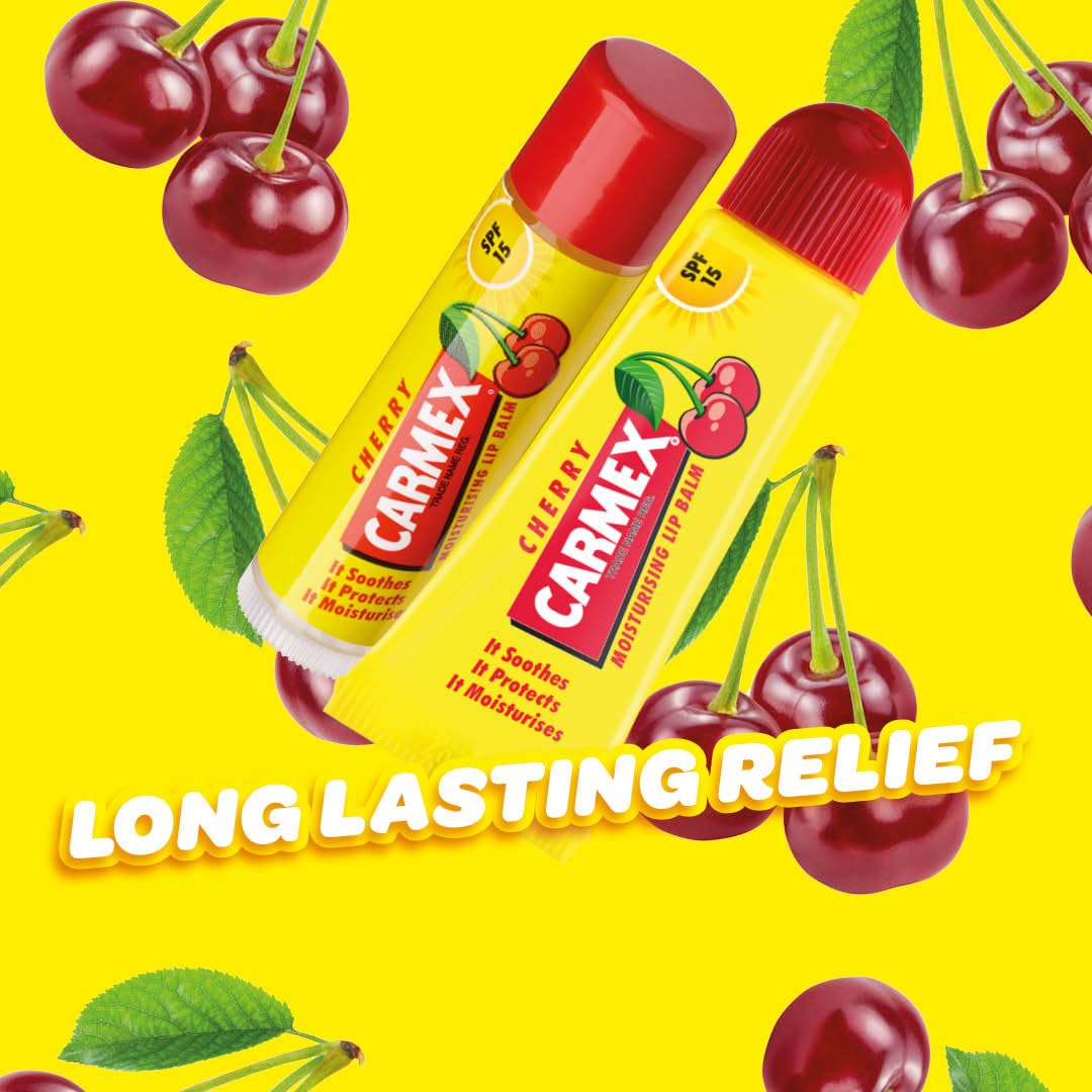 Carmex Cherry Lip Balm Set (Stick & Tube) with SPF 15 Protection