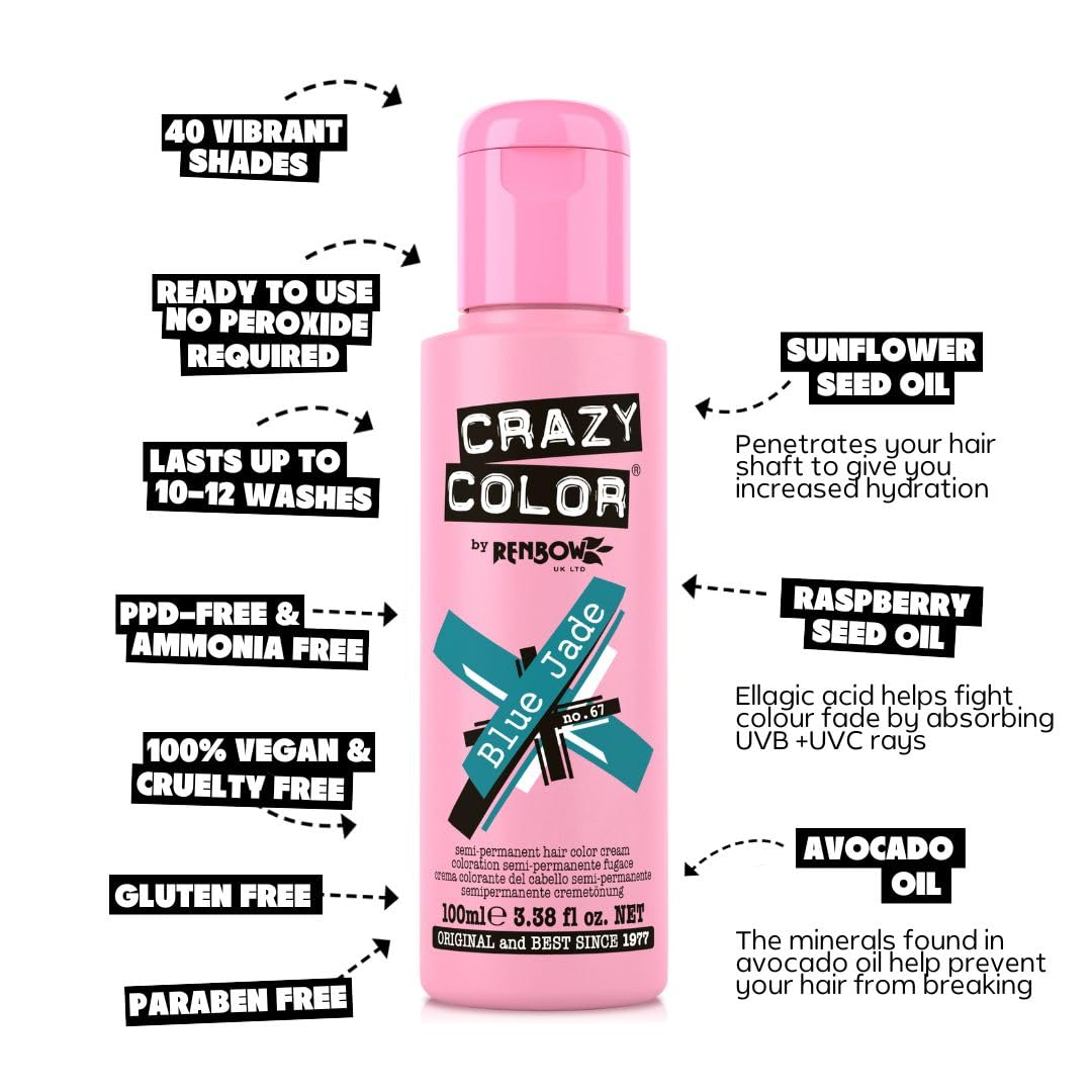 Crazy Color Blue Jade Semi-Permanent Hair Dye Duo - Vegan, Conditioning Teal Aquamarine 4