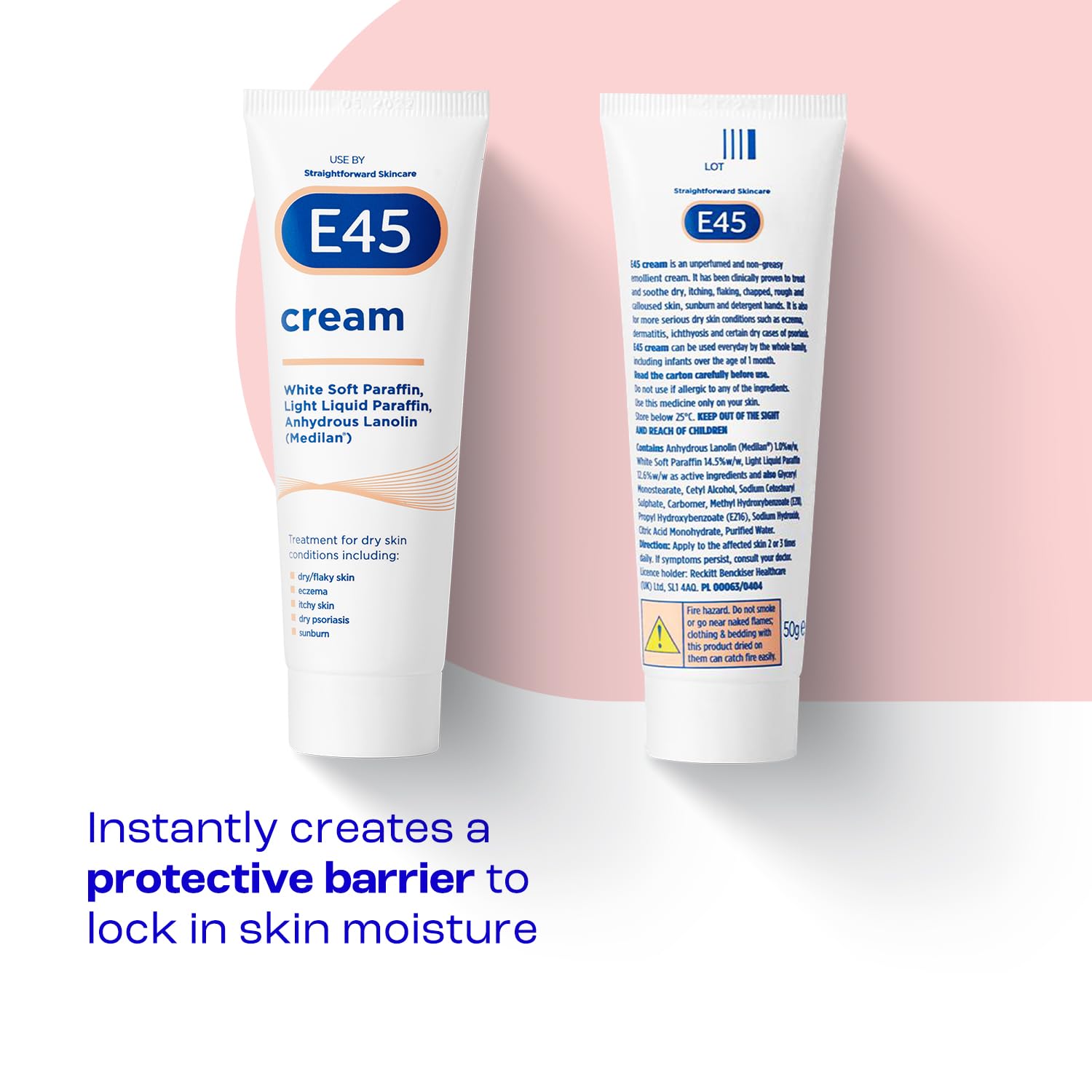 E45 Moisturiser Cream for Dry and Sensitive Skin, 50g