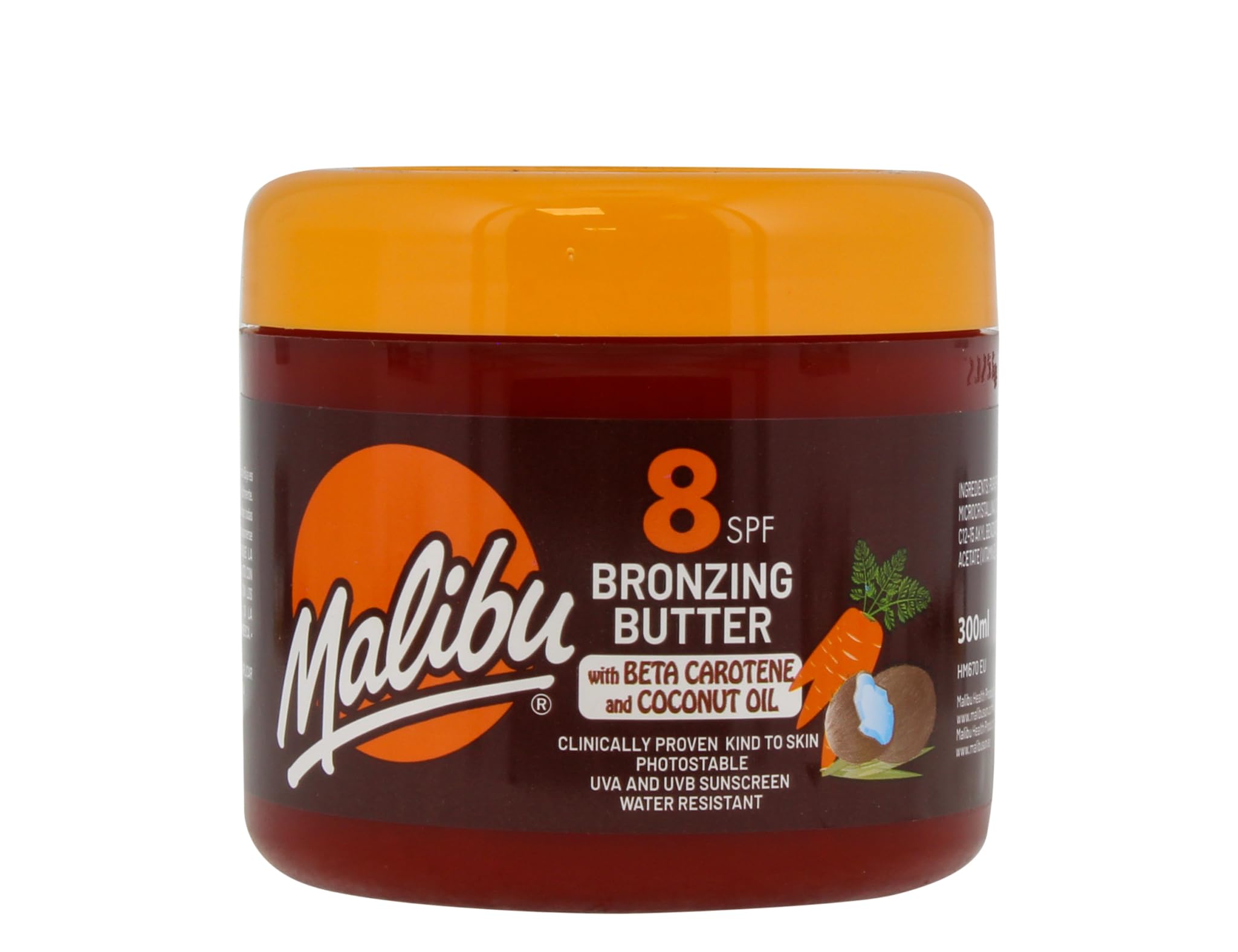 Malibu Sun SPF 8 Bronzing Tanning Body Butter with Beta Carotene and Coconut Oil, 300ml