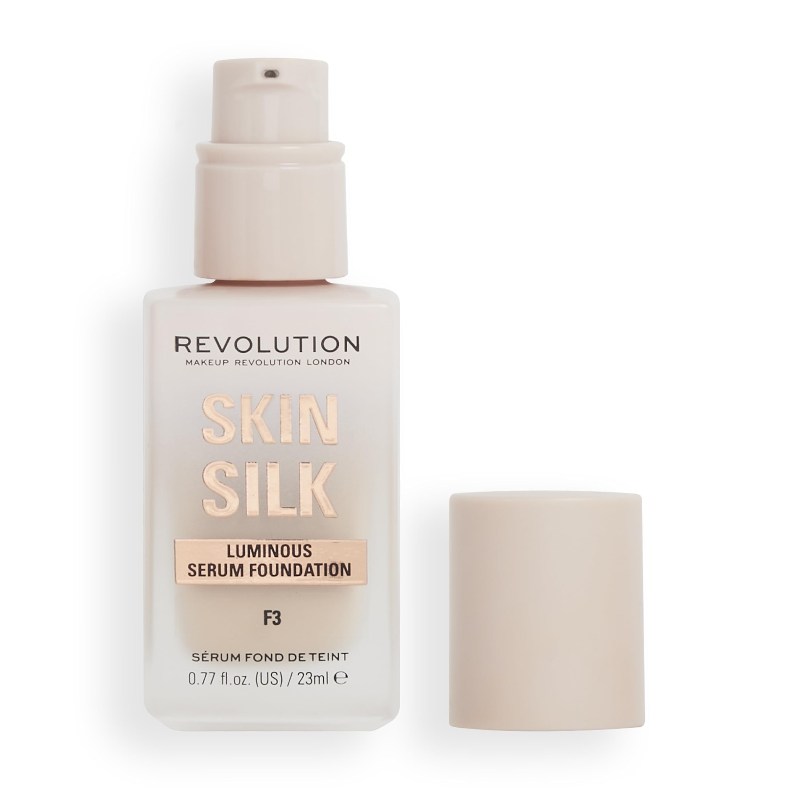 Makeup Revolution Skin Silk Serum Foundation F3 Light to Medium Coverage with Hyaluronic Acid 23ml