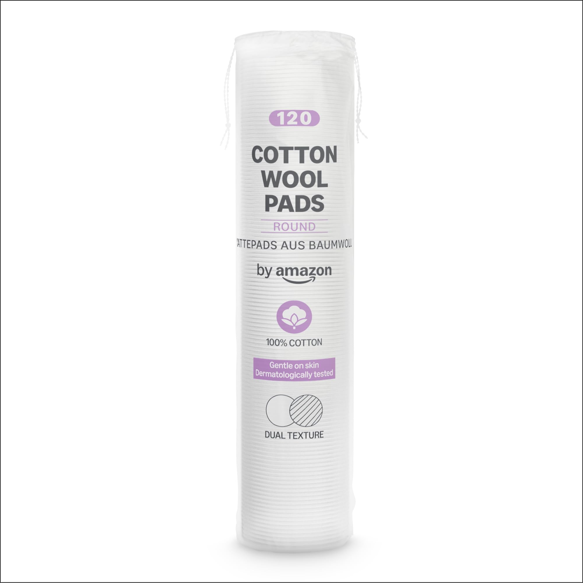 by Amazon 100% Cotton Dual Texture Wool Pads - 120 Count for Gentle Makeup Removal