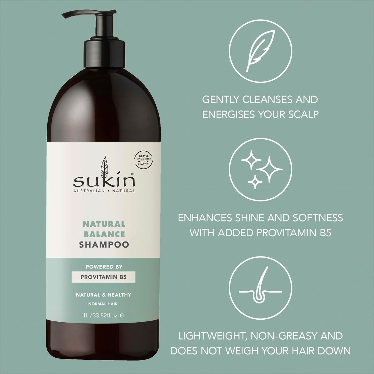 Sukin Natural Balance Shampoo 1 Litre for Normal Hair - Vegan & Cruelty-Free 4