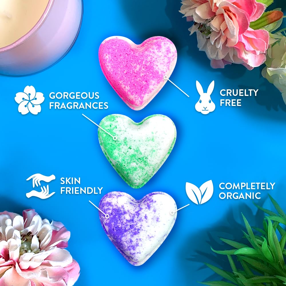 ZIMPLI 3 x UK Made Love Heart Bath Bombs Gift Set for Dry Skin 3