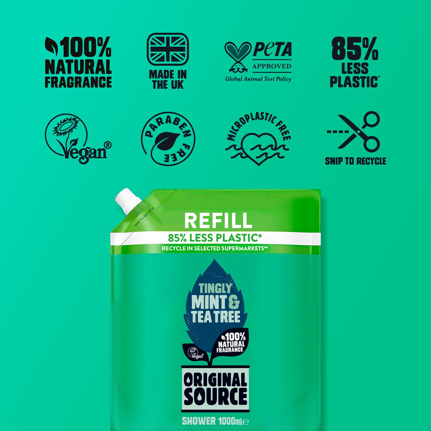 Original Source Duschgel mit Minze und Teebaumöl, 100 % natürlichem Duft, vegan