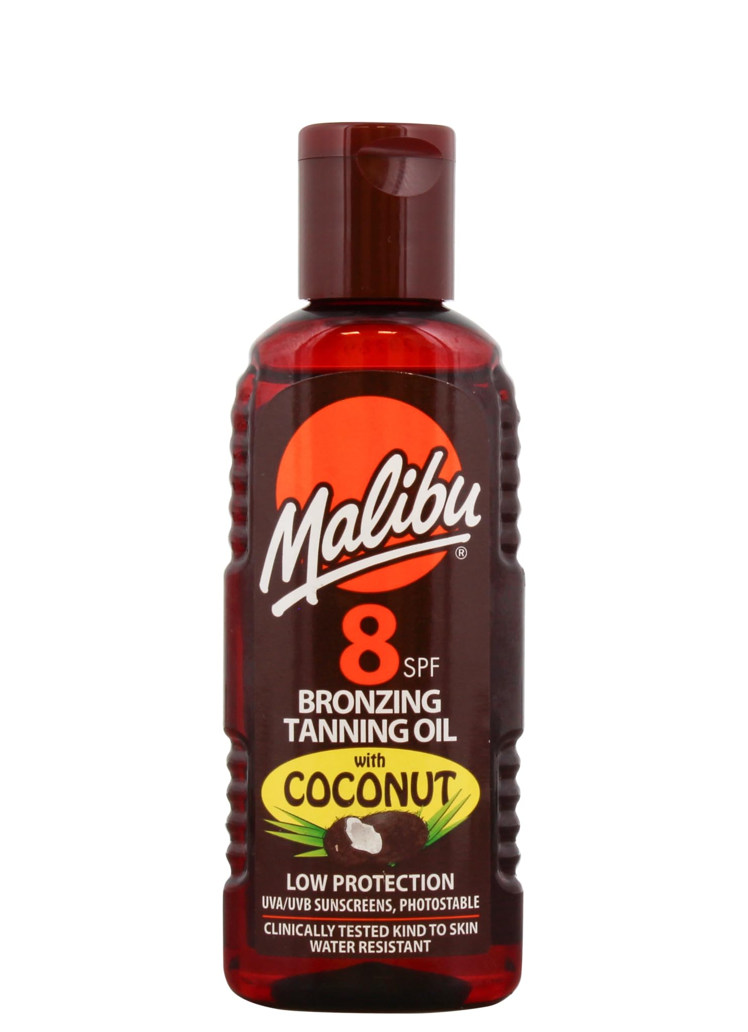 Malibu Sun SPF 8 Bronzing Tanning Oil with Vitamin E - Water Resistant Coconut Fragrance
