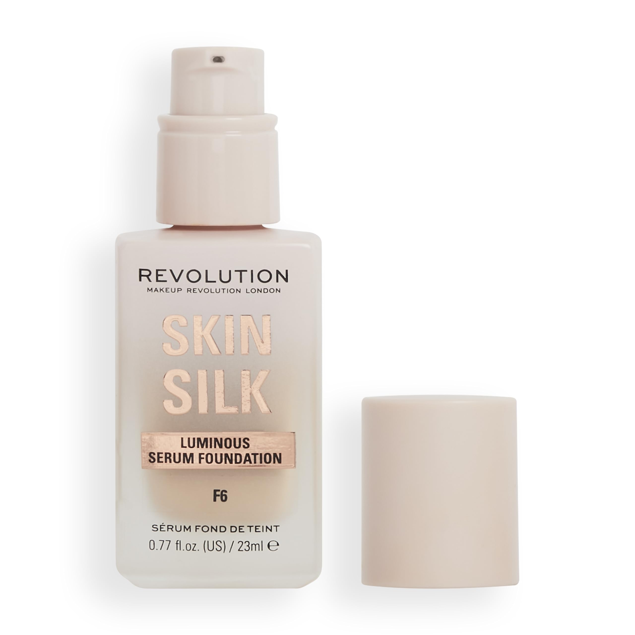 Makeup Revolution Skin Silk Serum Foundation F6 - Light to Medium Coverage with Hyaluronic Acid, 23ml