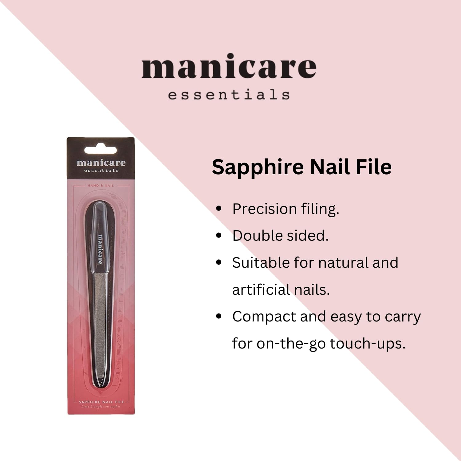 Manicare Sapphire Double Sided Nail File - Coarse & Fine Grit for Natural & Artificial Nails