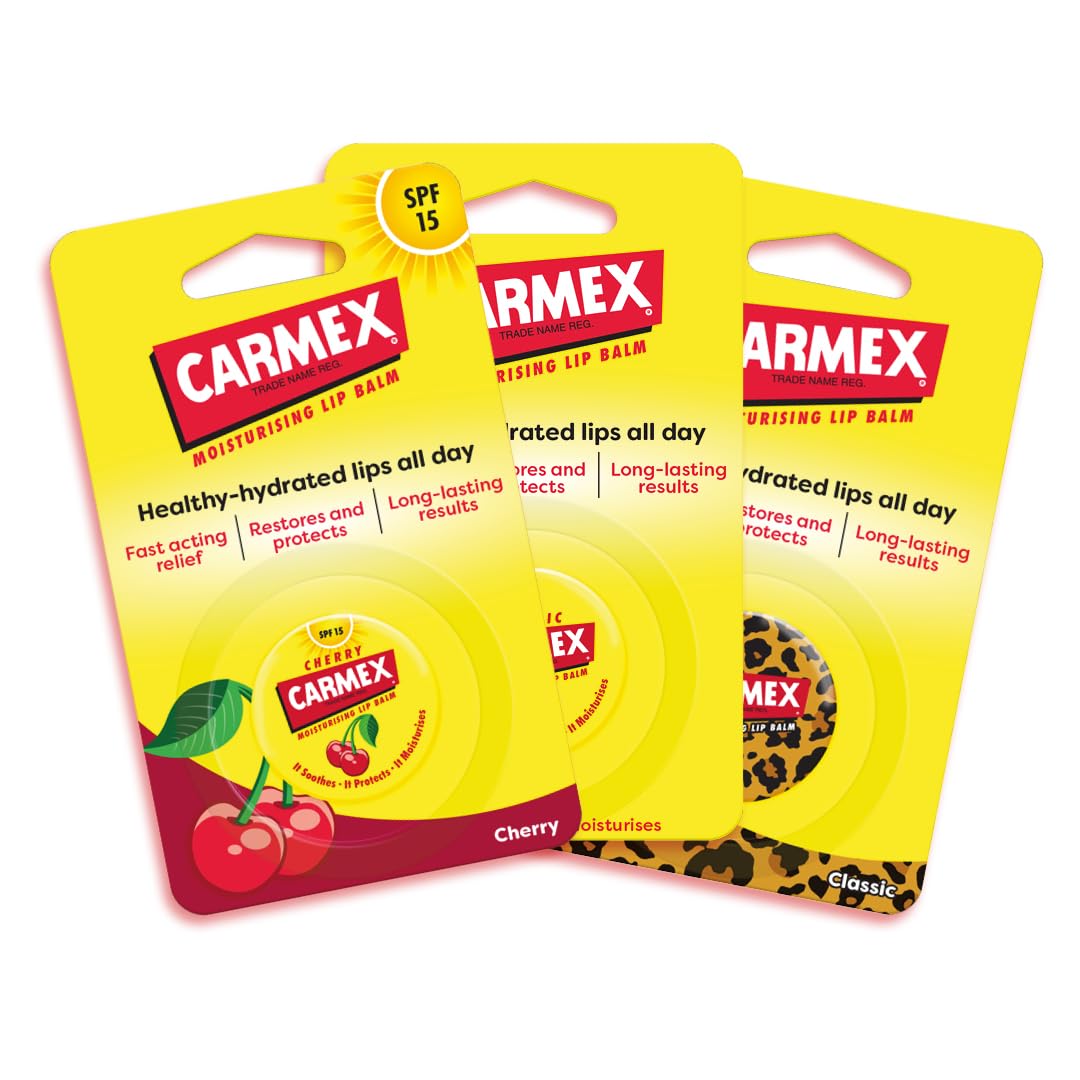 Carmex Lip Balm Pot Trio Pack: Cherry, Classic & Wild with SPF 15 6