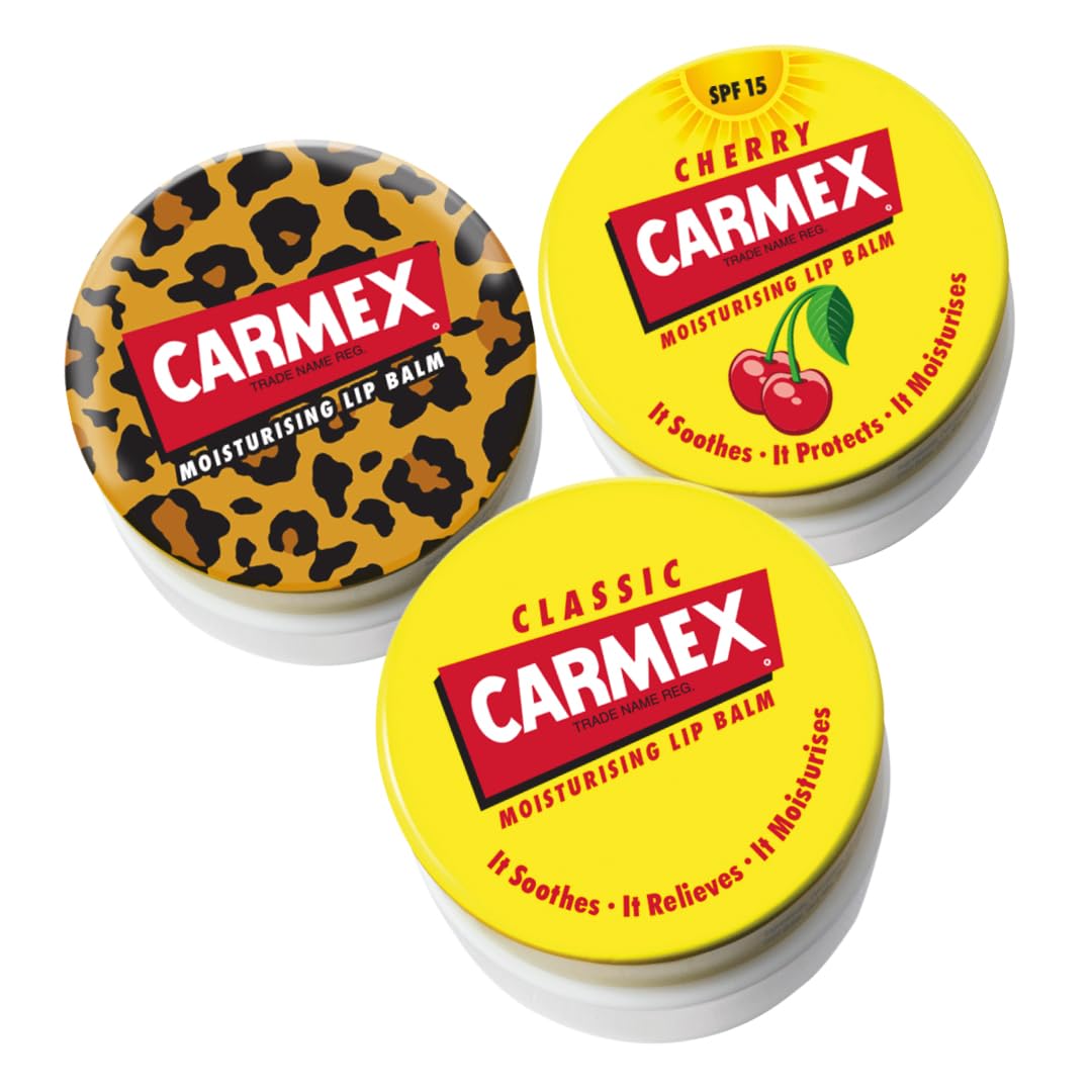 Carmex Lip Balm Pot Trio Pack: Cherry, Classic & Wild with SPF 15