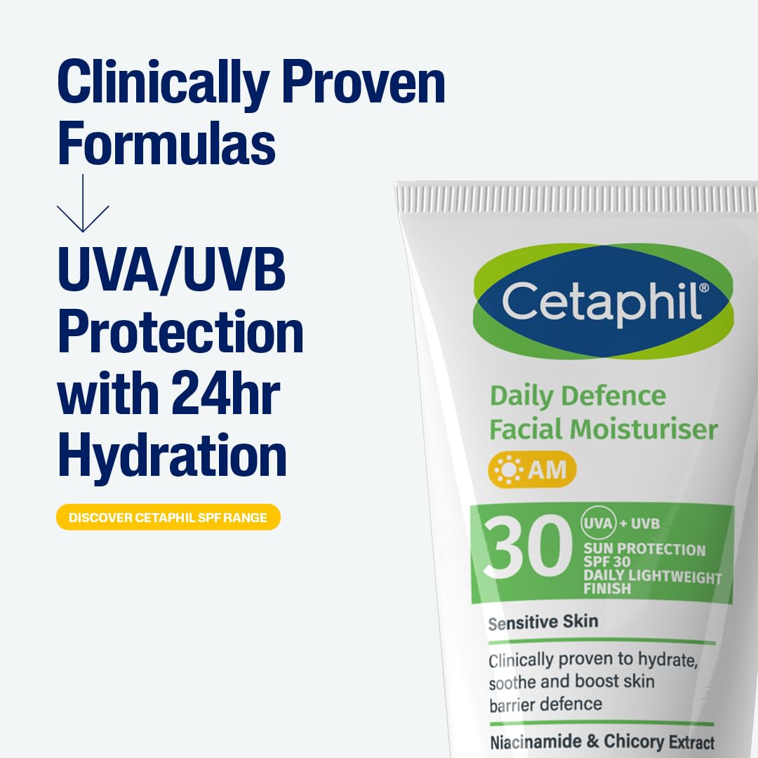 Cetaphil Daily Defence SPF für empfindliche Haut, Feuchtigkeitscreme mit LSF 30/Sonnenschutzcreme mit LSF 50 3