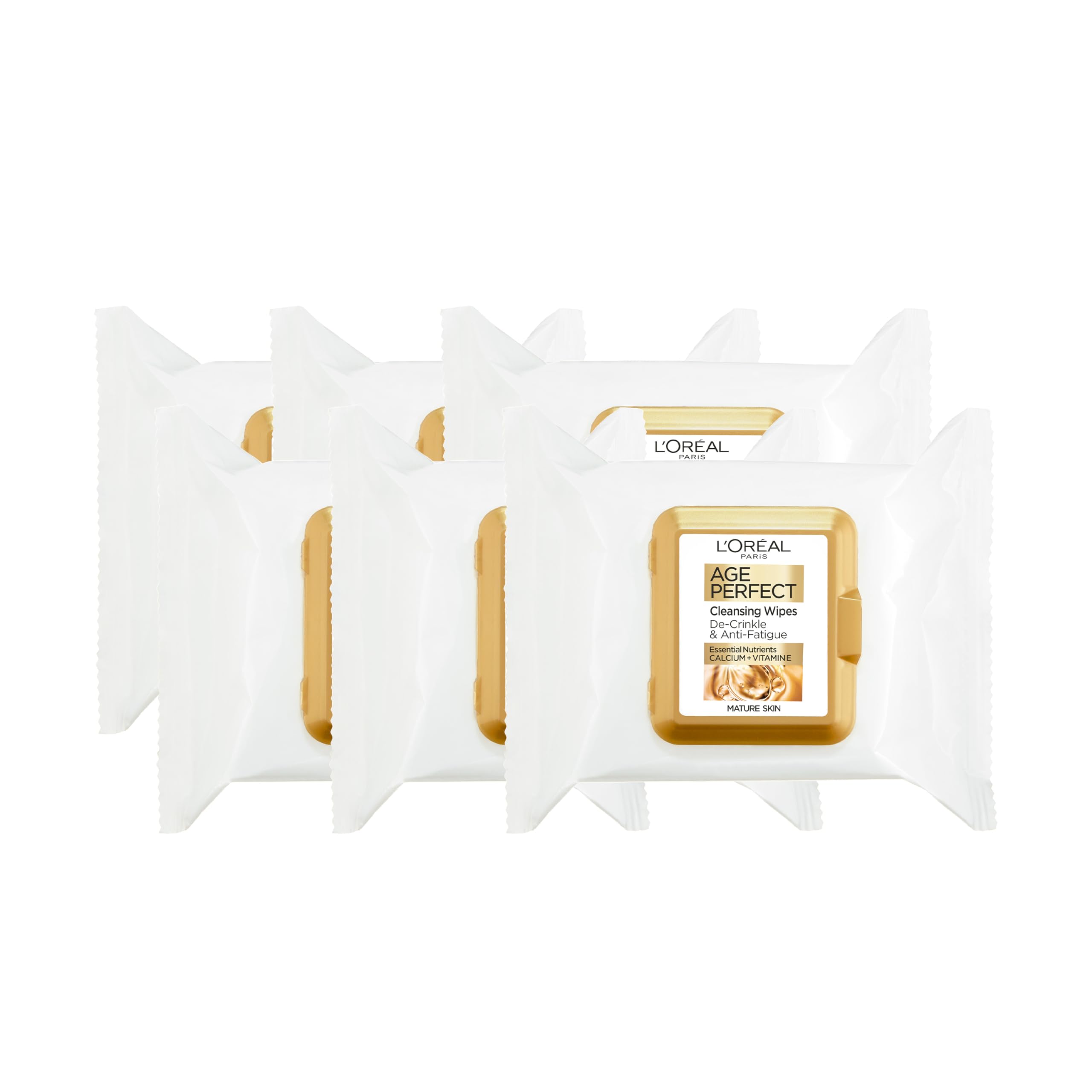 L'Oréal Paris Age Perfect Cleansing Wipes for Mature Skin, Pro-Calcium & Sweet Almond Oil, 6 x 25 Wipes