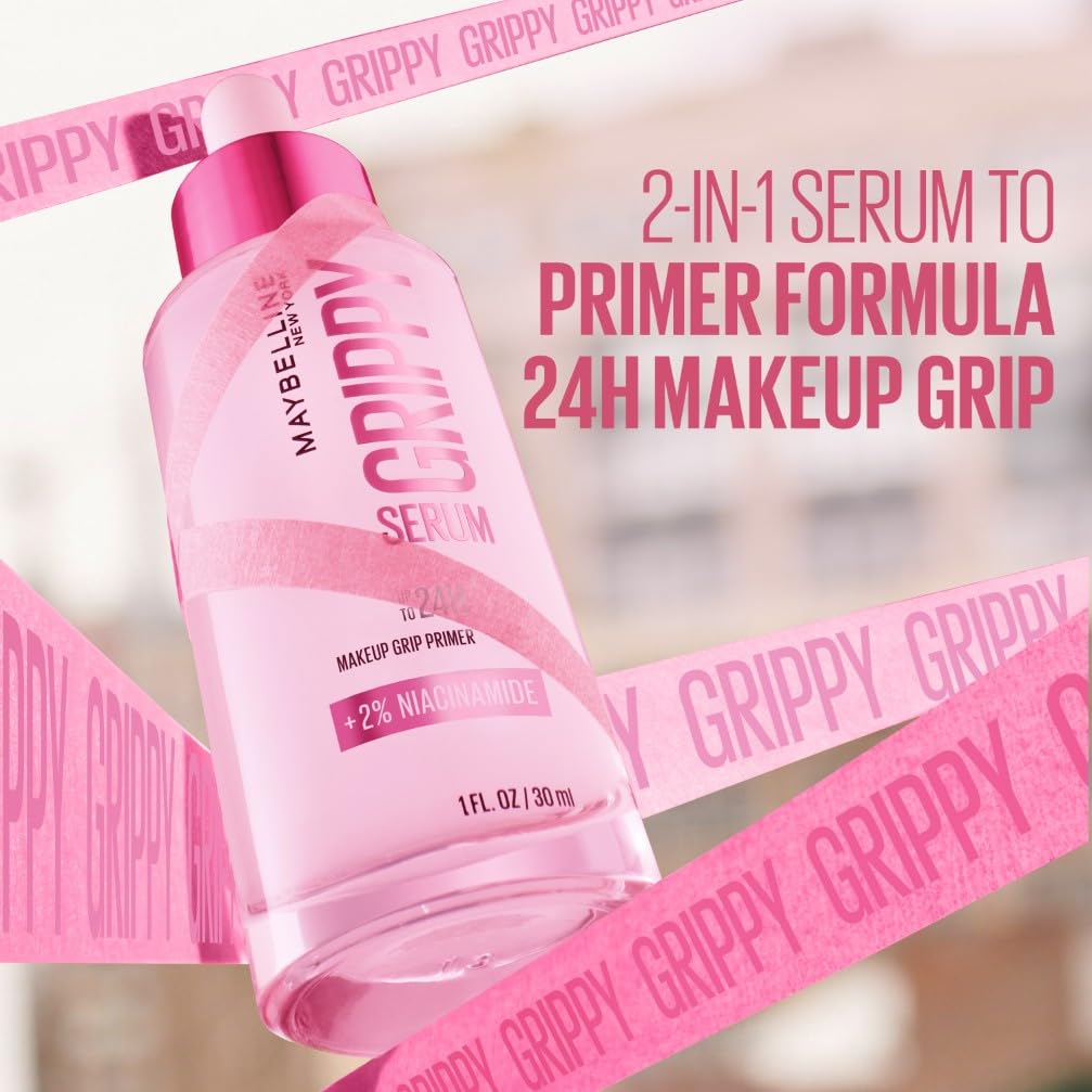 Maybelline Makeup Primer, The Grippy Serum Primer with 2% Niacinamide, Up to 24H Grip 3