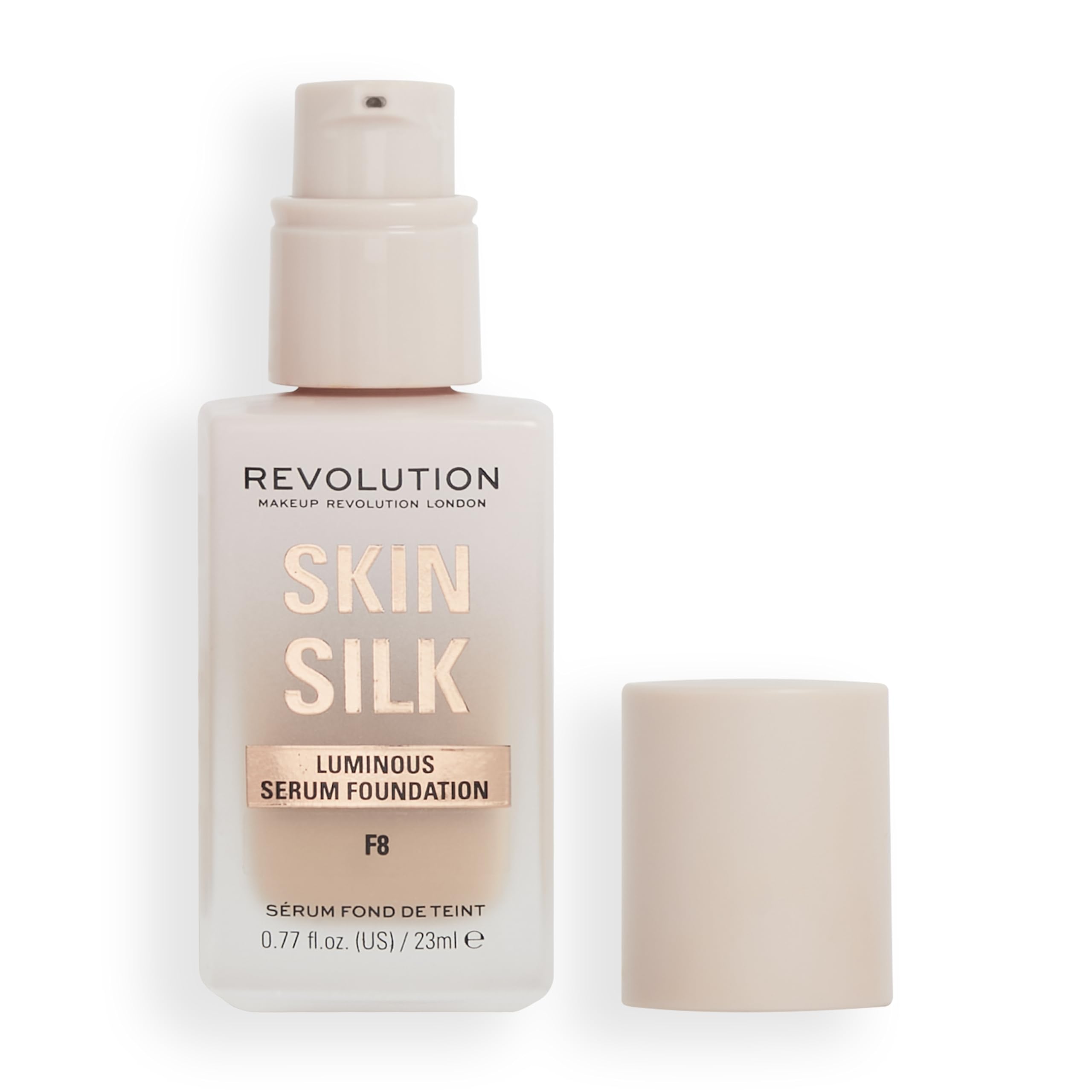 Makeup Revolution Skin Silk Serum Foundation F8 Light to Medium Coverage with Hyaluronic Acid 23ml