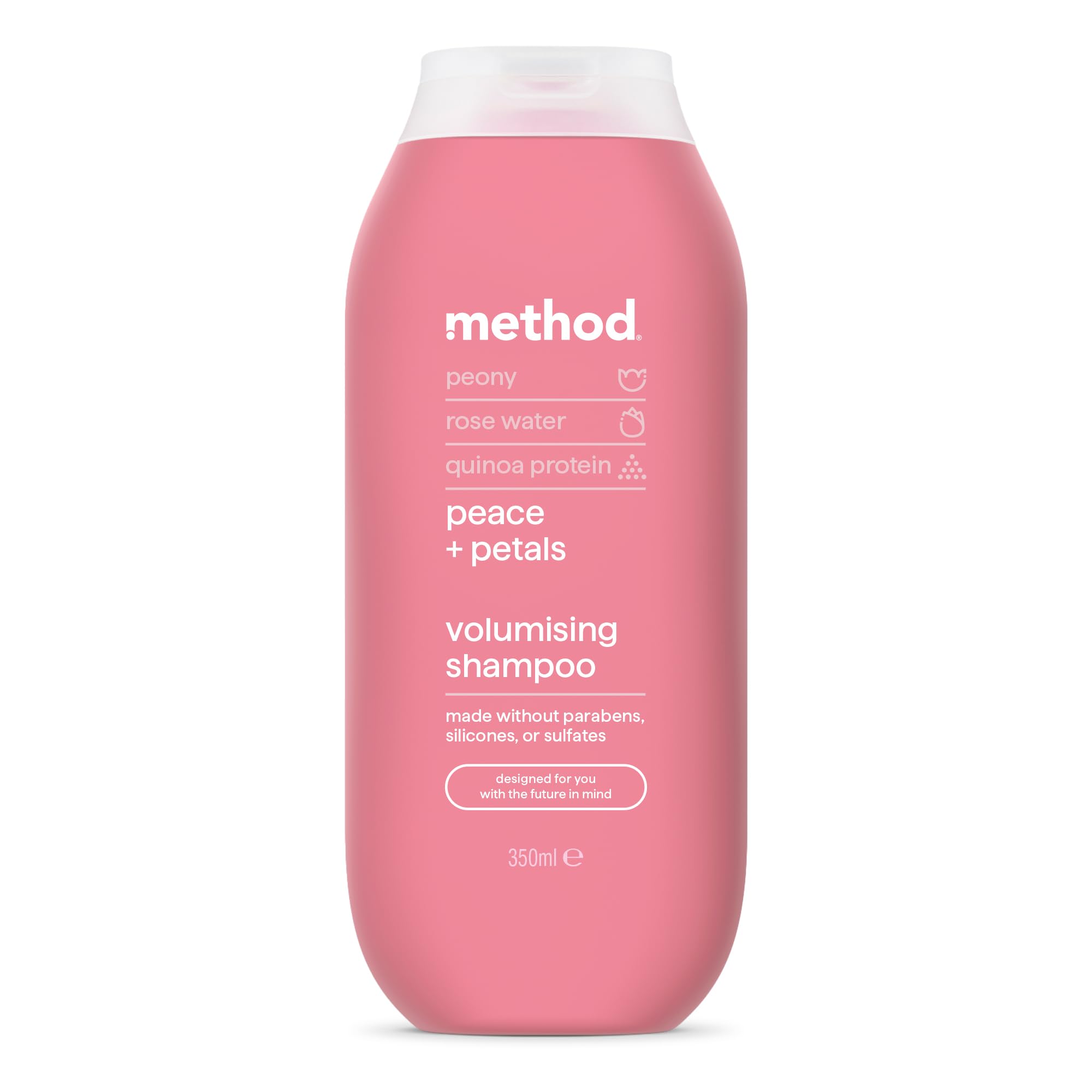 Method Volumen-Shampoo, Duftrichtungen: Peace and Petals, Pfingstrose, Rosenwasser &amp; Quinoa-Protein, sulfatfrei, 350 ml