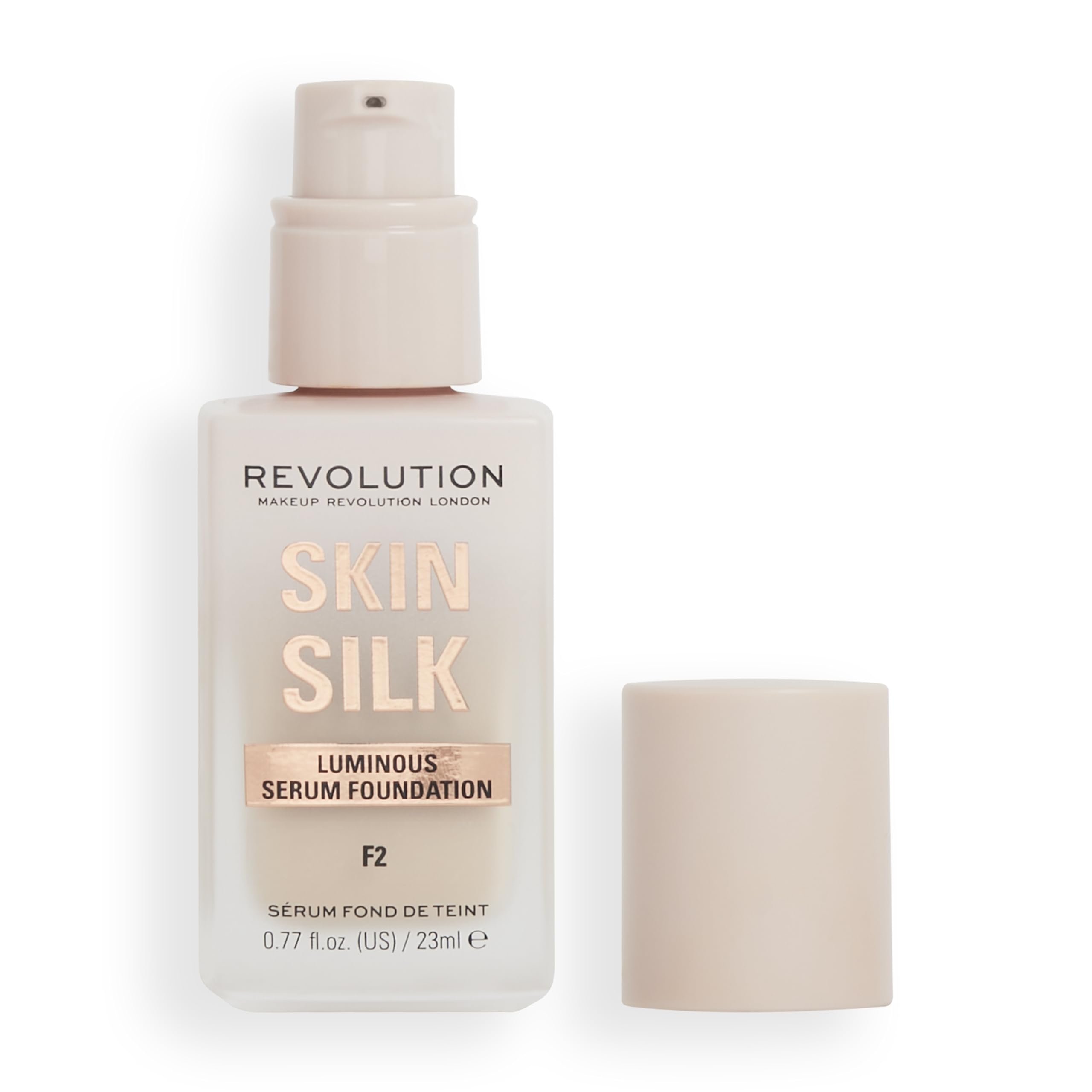 Makeup Revolution Skin Silk Serum Foundation F2 - Light to Medium Coverage with Hyaluronic Acid
