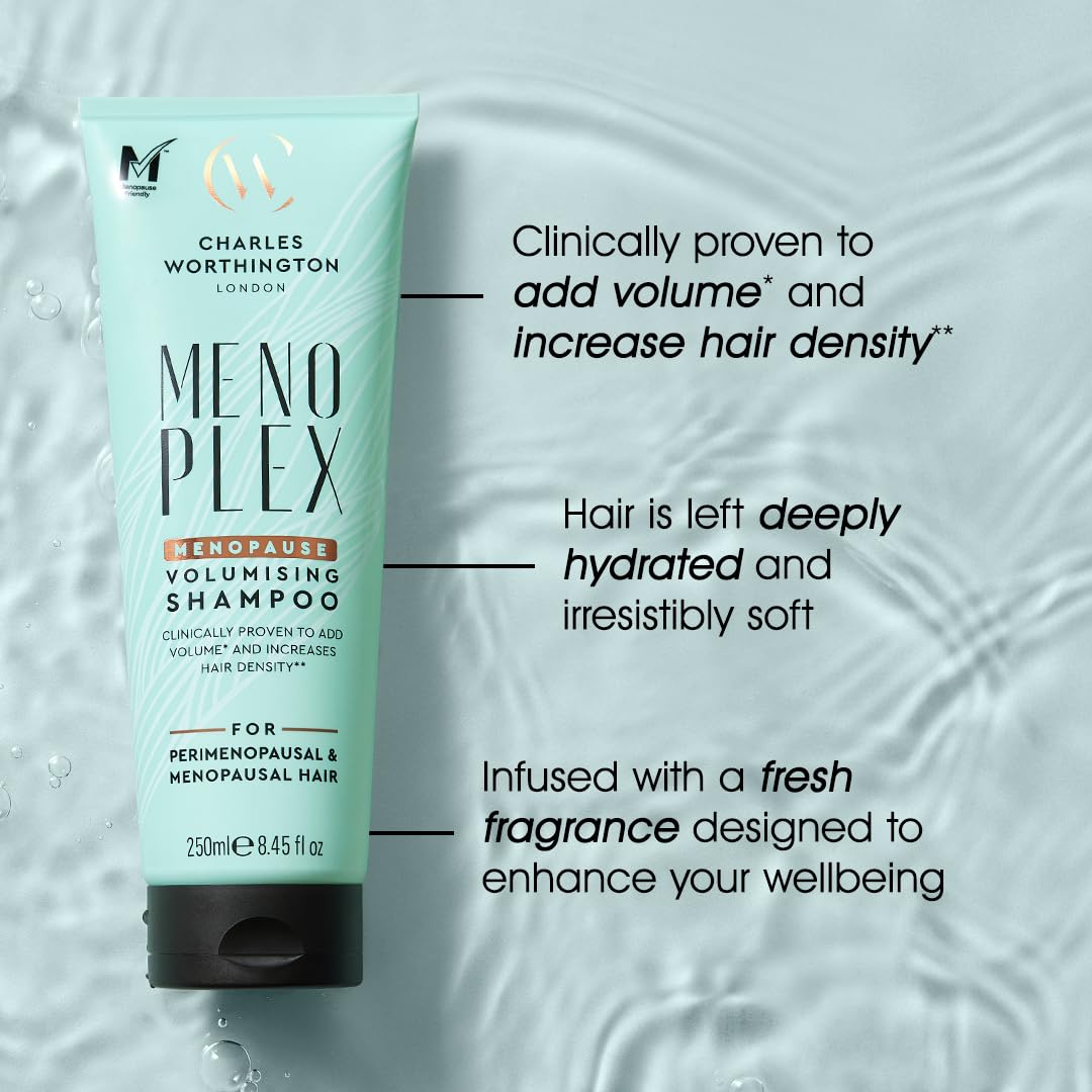 Charles Worthington MenoPlex Menopause Volumen-Shampoo für glanzloses, kraftloses Haar, Salon-Shampoo für die Wechseljahre, 250 ml 3