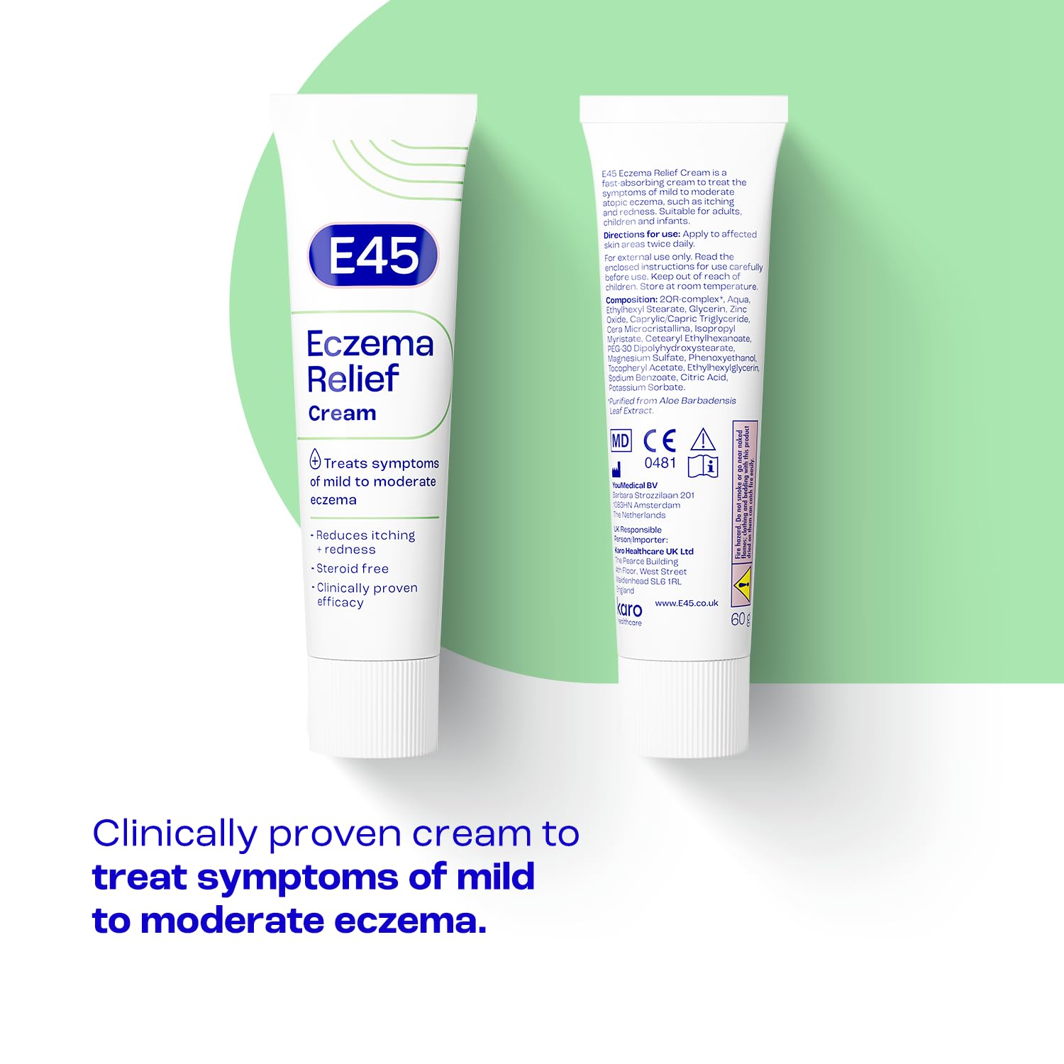 E45 Eczema Relief Cream 60g for Symptomatic Treatment and Itching Reduction