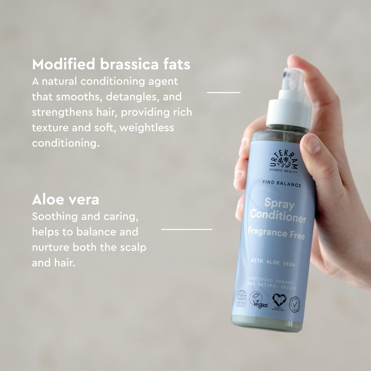 Urtekram Fragrance Free Spray Conditioner - 100% Natural, Aloe Vera, Sensitive Scalp Care, 250ml 4