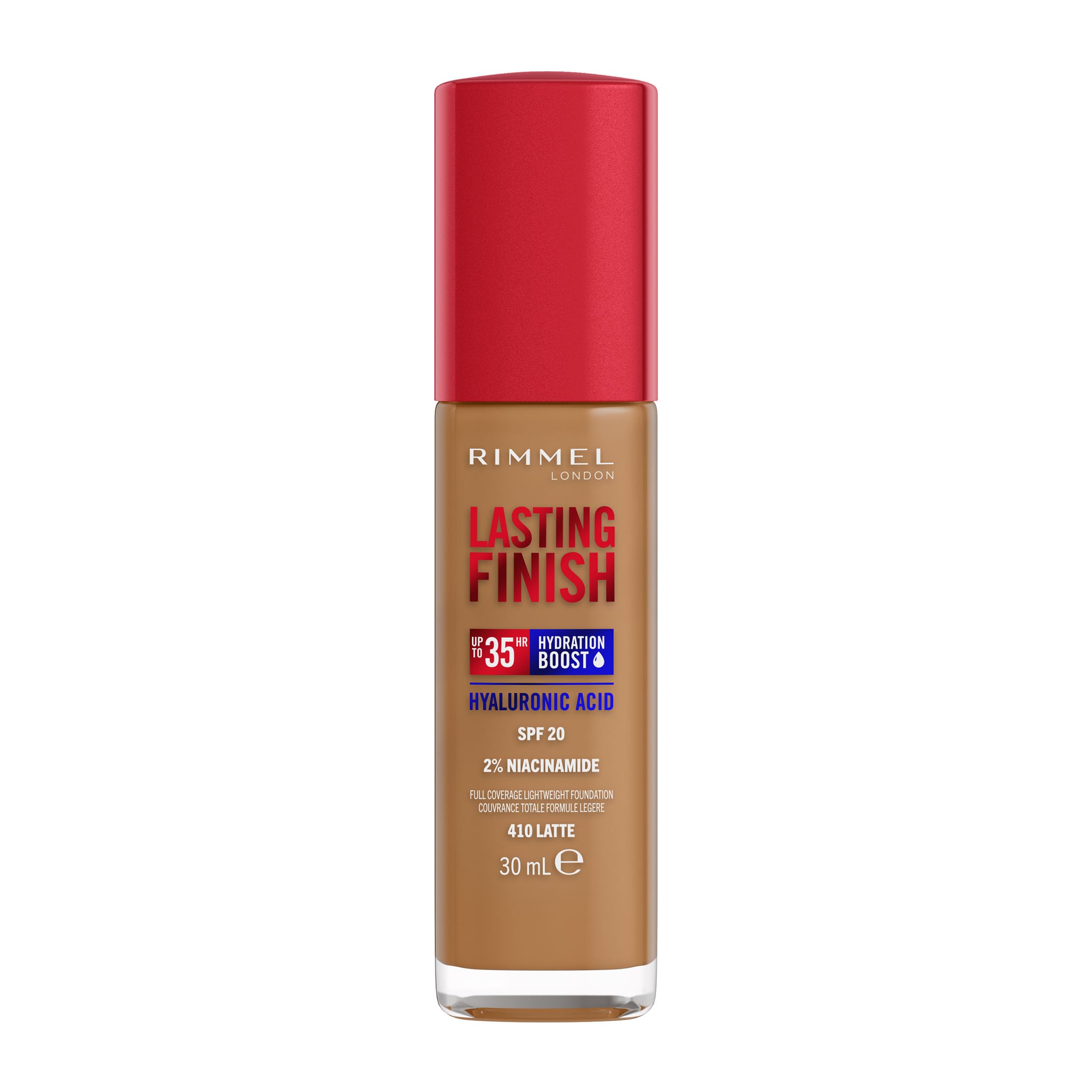 Rimmel Lasting Finish 35Hr Foundation - Shade 410 Latte | Full Coverage, Hydrating, SPF20