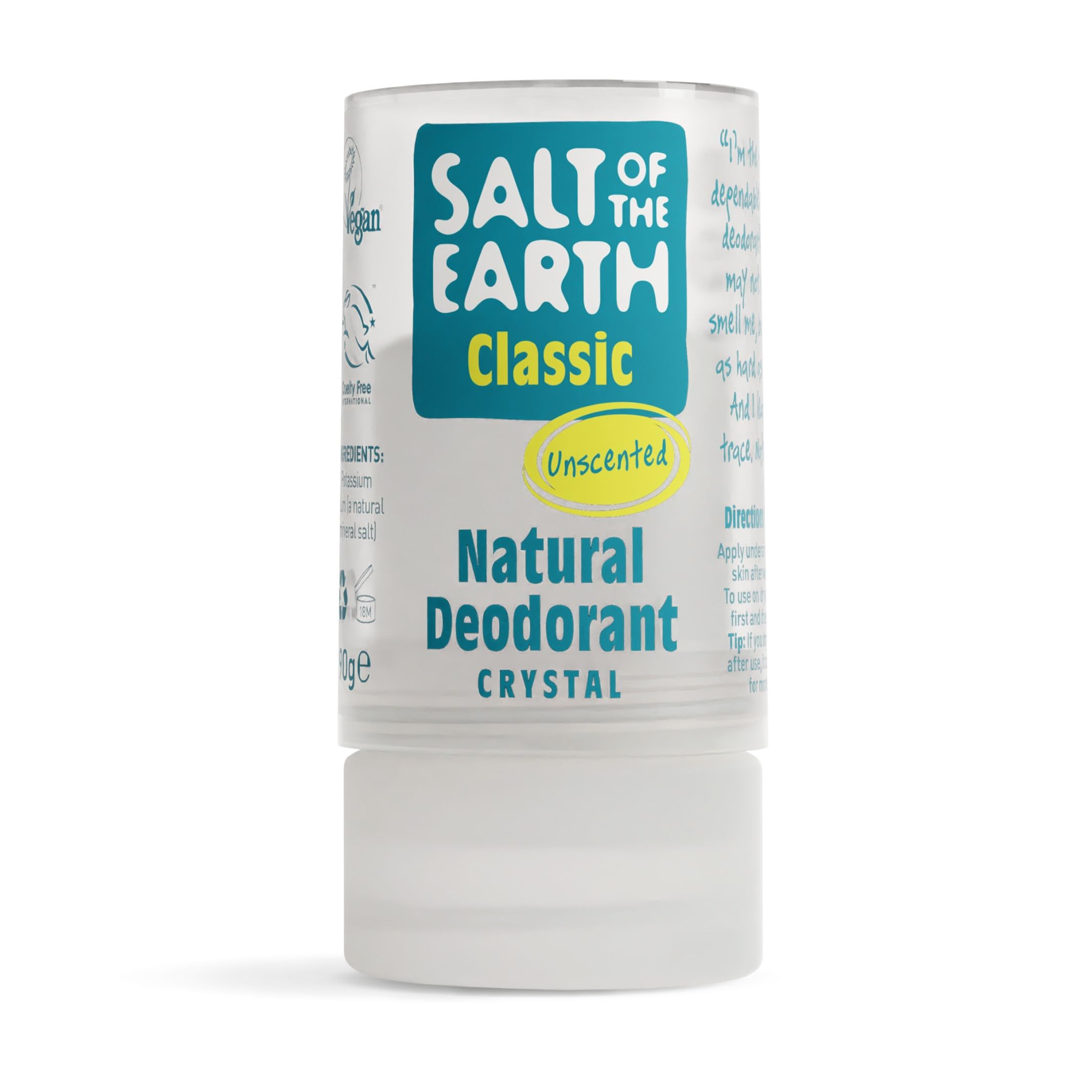 Salt of the Earth Crystal Classic Natural Deodorant - Fragrance Free, Vegan, 90g