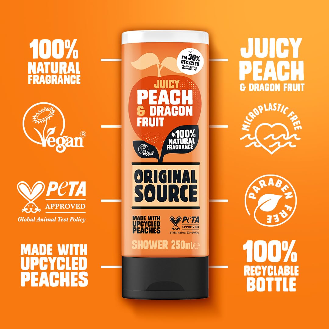 Original Source Juicy Peach & Dragonfruit Shower Gel Multipack (6 x 250ml) - Vegan & Paraben Free 3