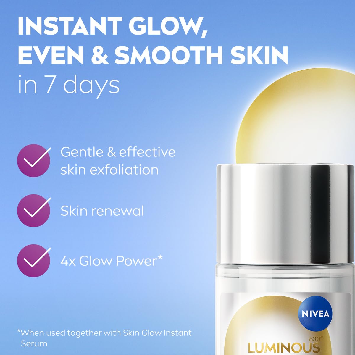 NIVEA Luminous 630 Instant Skin Glow Daily Liquid Exfoliant 100ml with 4% AHA & 1% PHA