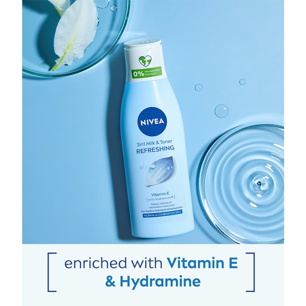 NIVEA 2-in-1 Erfrischende Milch &amp; Gesichtswasser (200 ml), Gesichtsreiniger mit Vitamin E 3