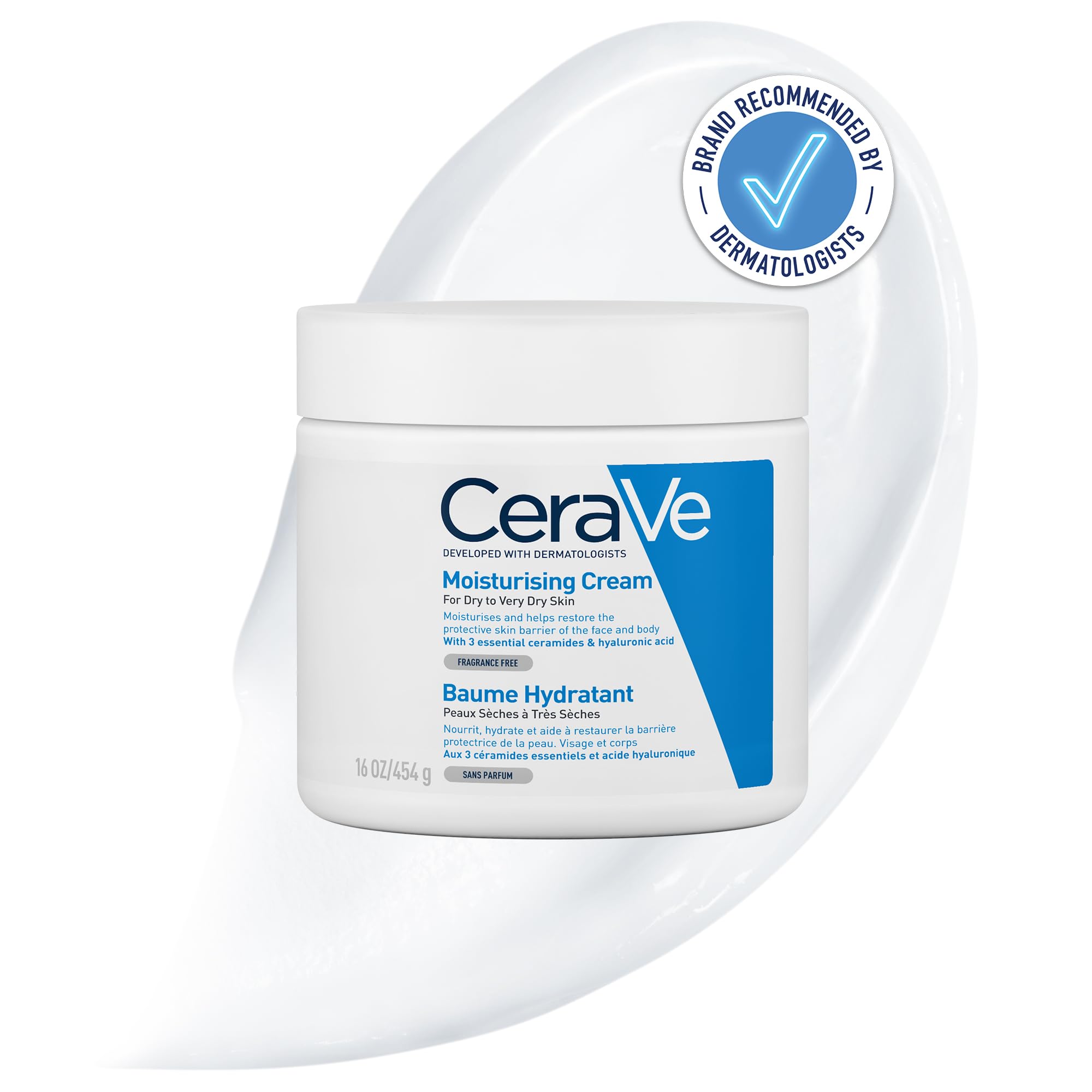 CeraVe Moisturising Cream for Dry to Very Dry Skin with Hyaluronic Acid & Ceramides 454g