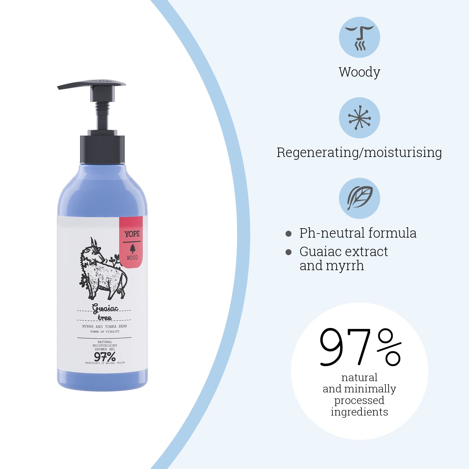 YOPE Natural Shower Gel with Myrrh, Guaiac, and Guarana Extract