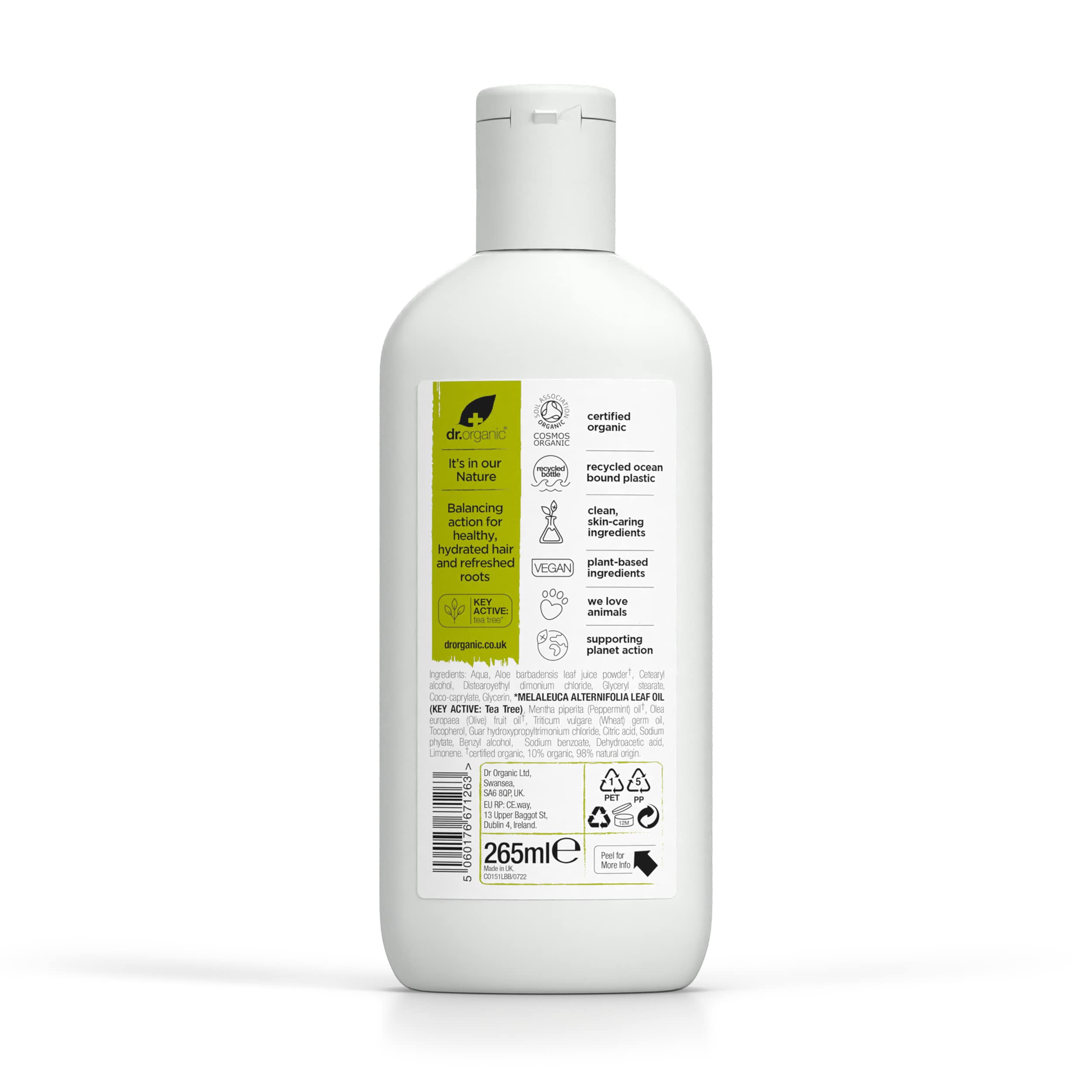 Dr. Organic Teebaum-Shampoo &amp; Spülung Set mit Reisetasche, reinigend, für fettiges Haar, natürlich, vegan, tierversuchsfrei, ohne Parabene und SLS, recycelbar und aus recyceltem, aus dem Meer stammendem Kunststoff, Bio, 265 ml 8