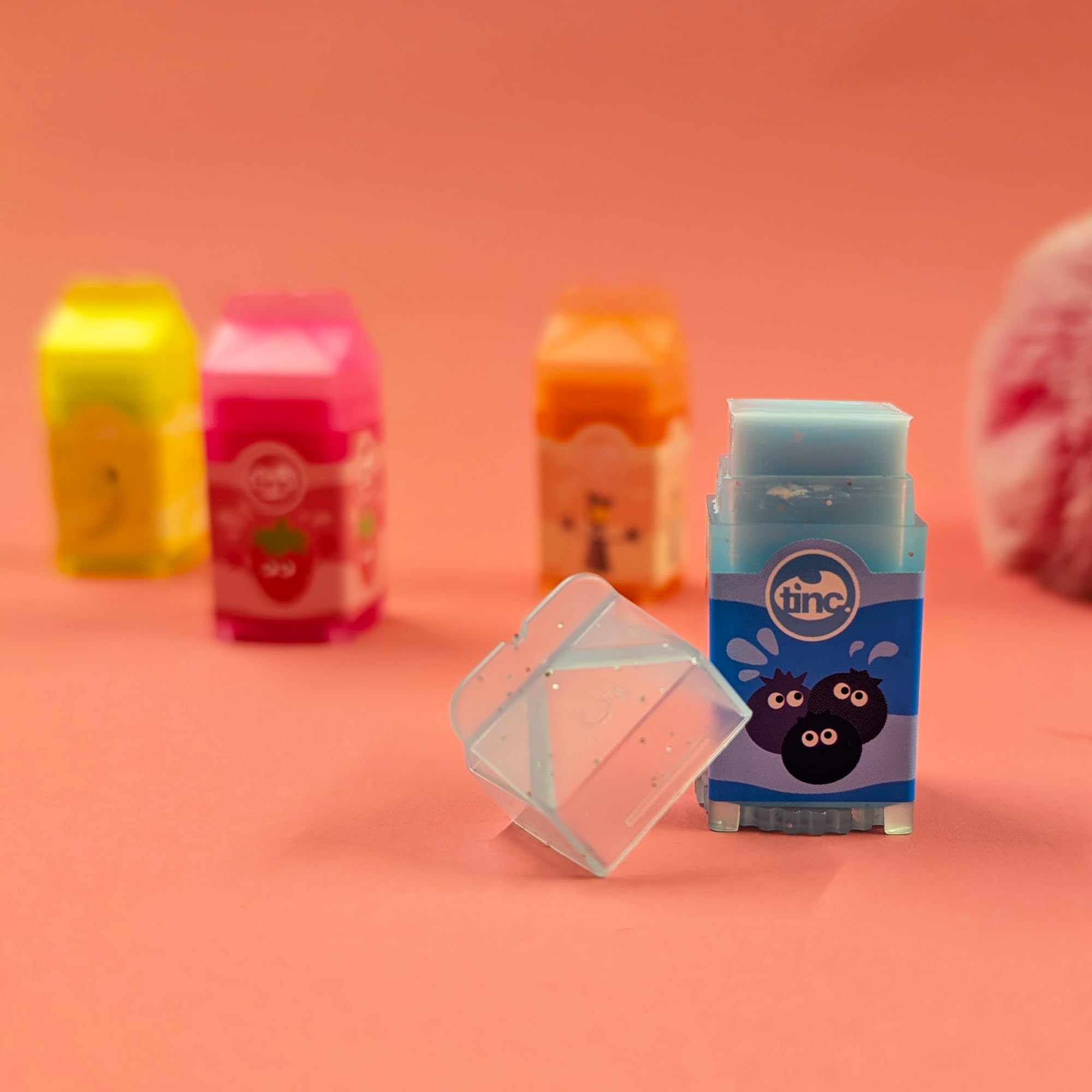 Tinc Mini Milk Lip Balms - 4 Fruity Scents: Strawberry, Banana, Vanilla & Blueberry for Moist Lips 7