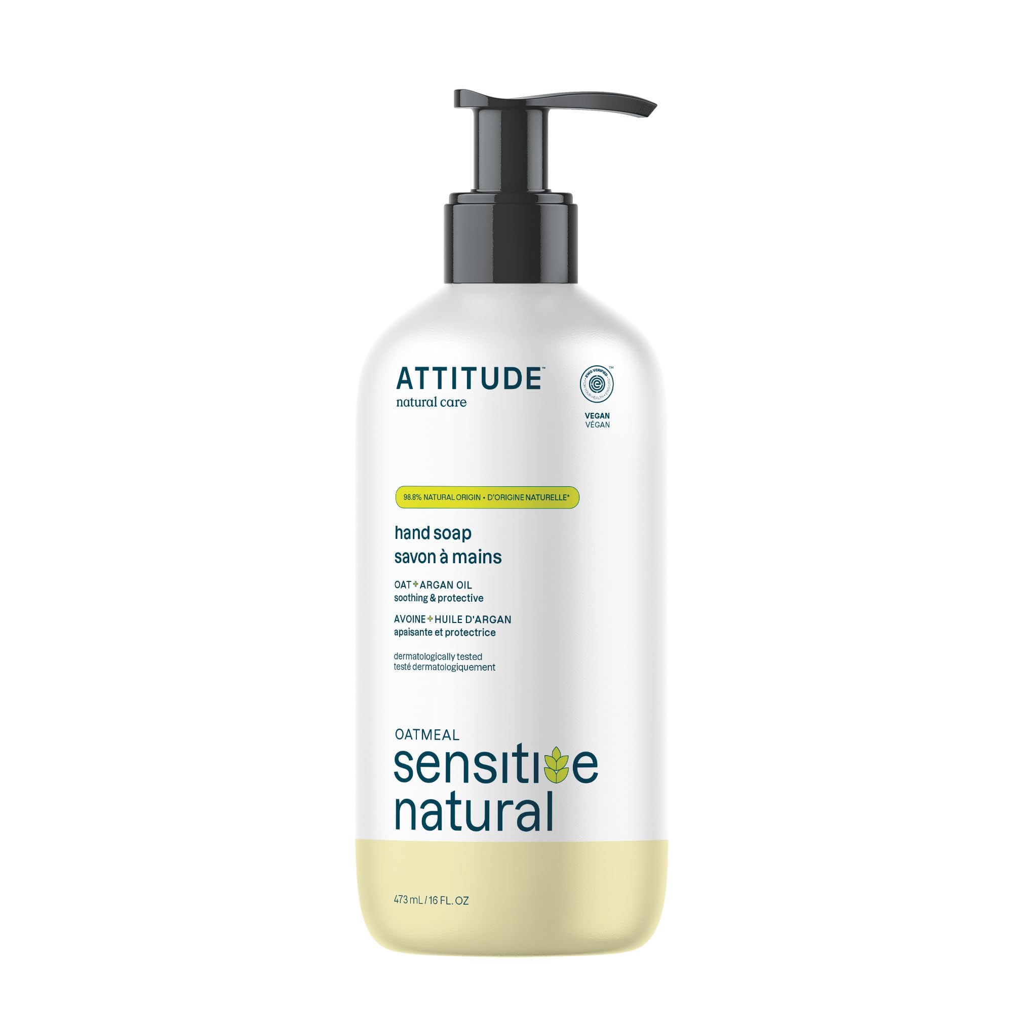 ATTITUDE Sensitive Hand Soap with Oat Extract & Argan Oil, Vanilla Cream Scent, EWG Verified
