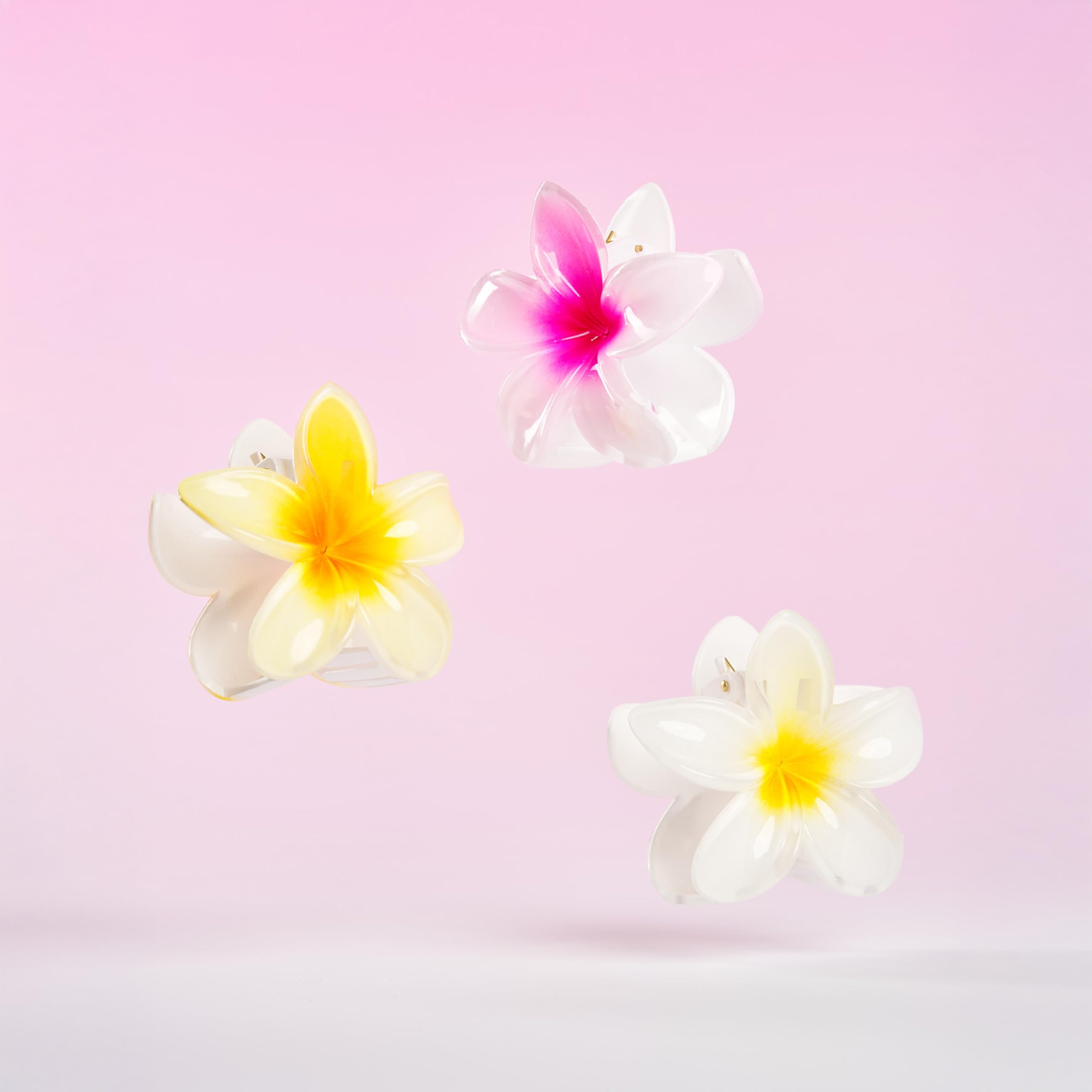 Brushworks Tropical Flower Claw Clips (3-Pack) – Glossy Floral Hair Clamps for All Hair Types 3