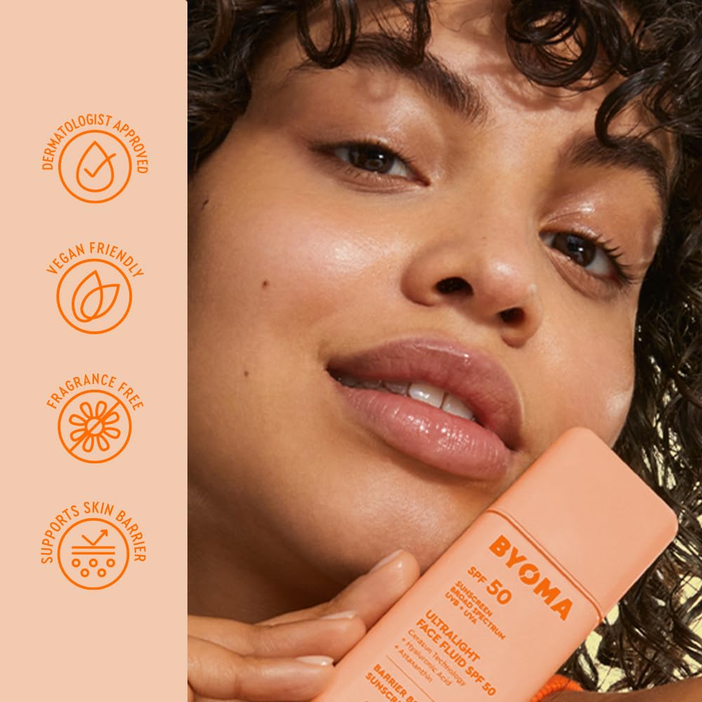 BYOMA SPF 50 Gesichtsfluid (50 ml) Ultraleichte Gesichtssonnencreme für alle Hauttöne – für einen strahlenden Teint, ohne weißen Film – Feuchtigkeitsspendende LSF-Pflege, stärkt die Hautbarriere 5