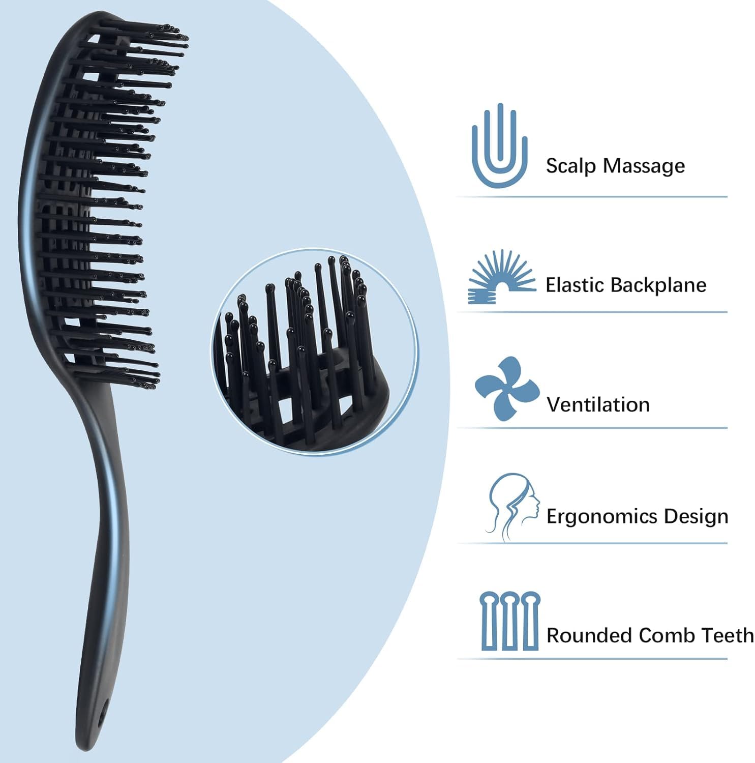 Vinabo 2 Pcs Detangling Hair Brush Set for Curls, Long Hair - Wet/Dry Use Massage Brush for Women, Men, Children 3