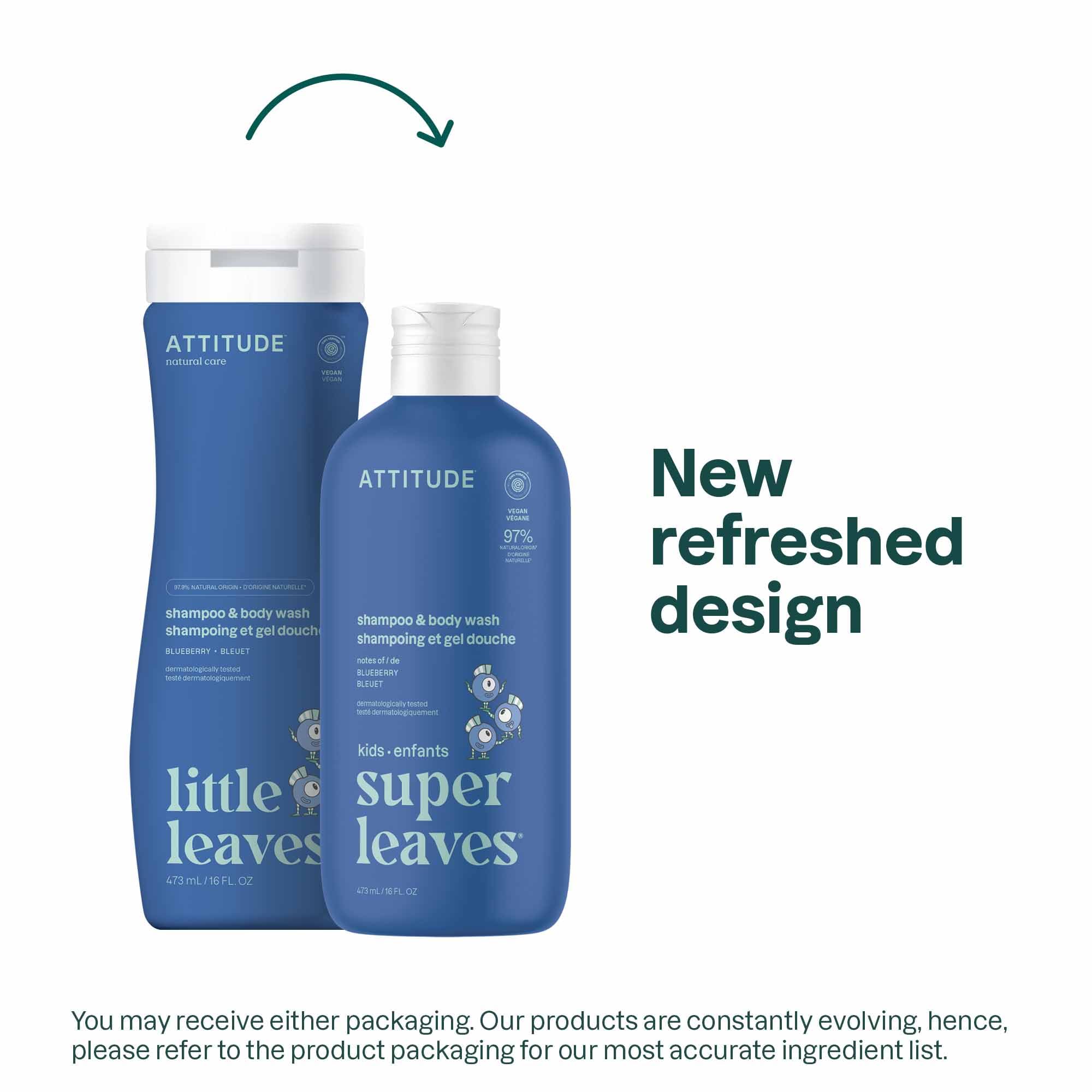 ATTITUDE EWG VERIFIED Kids 2-in-1 Shampoo and Body Wash, Blueberry, Plant and Mineral Based, 473 mL