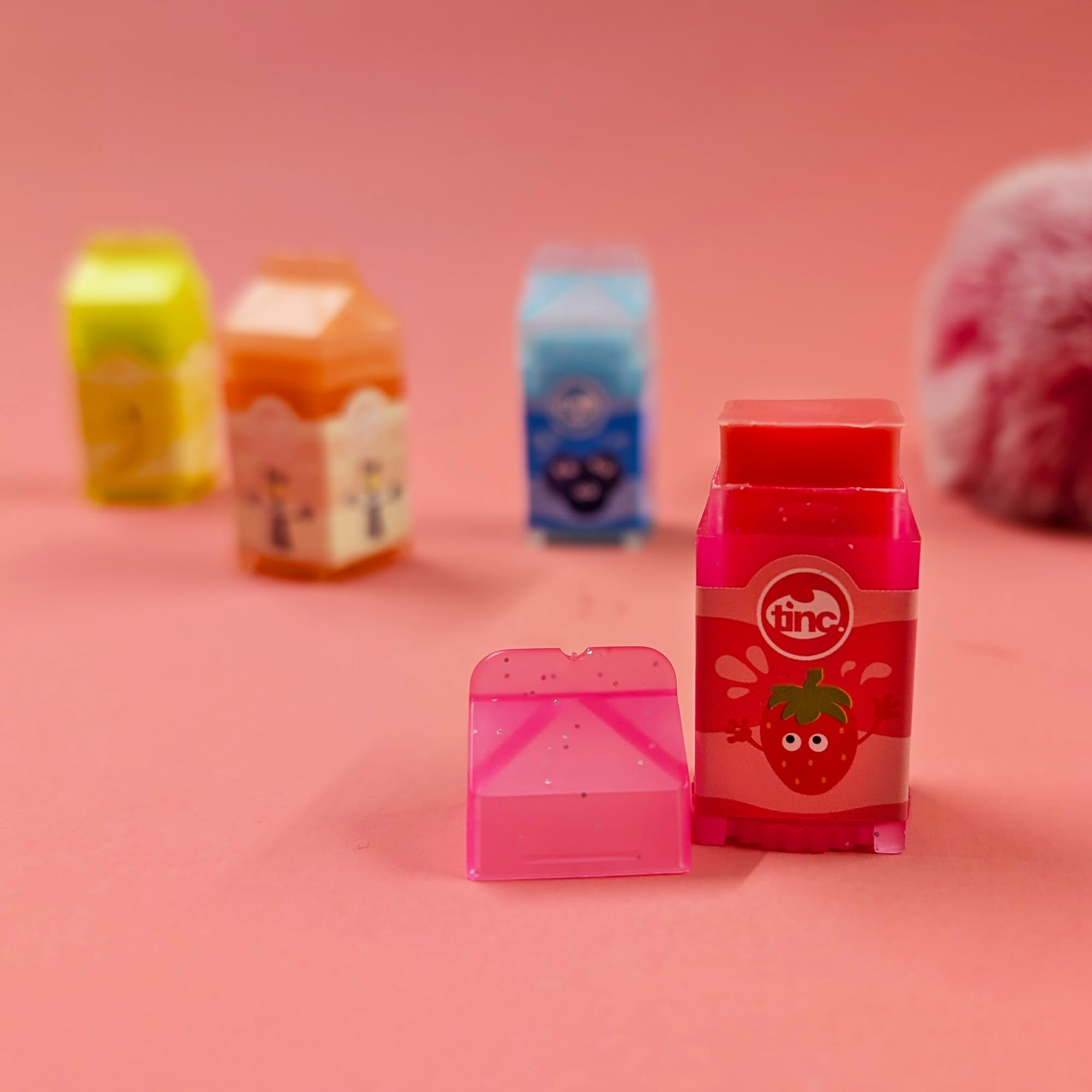 Tinc Mini Milk Lip Balms - 4 Fruity Scents: Strawberry, Banana, Vanilla & Blueberry for Moist Lips 8