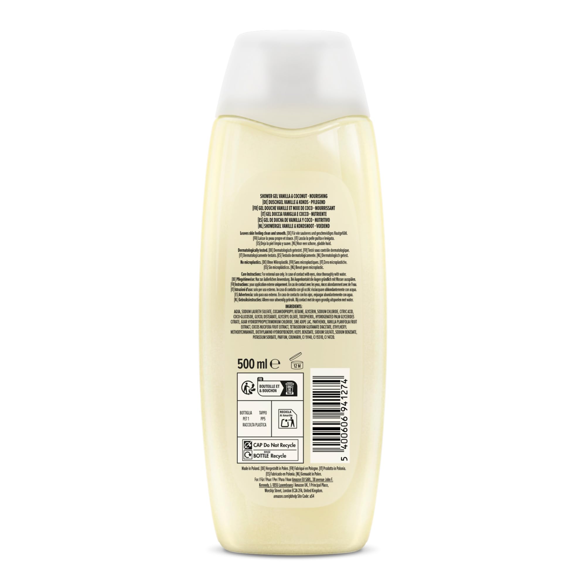 by Amazon Family Vanilla & Coconut Shower Gel for Sensitive Skin, 2 x 500ml Twin Pack 3