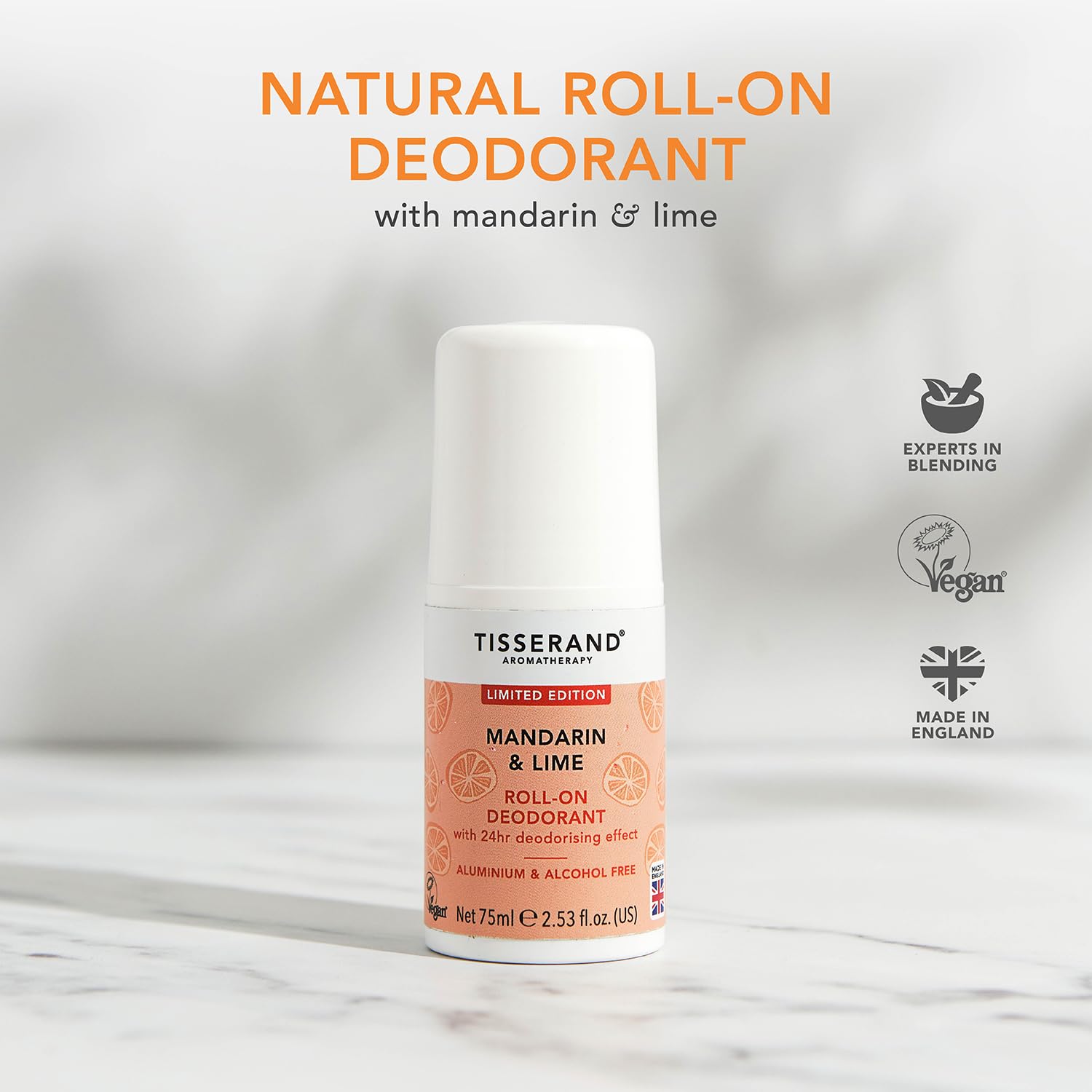 Tisserand Natural Roll-On Deodorant - Mandarin & Lime - Unisex - 24H Protection - 75ml 3