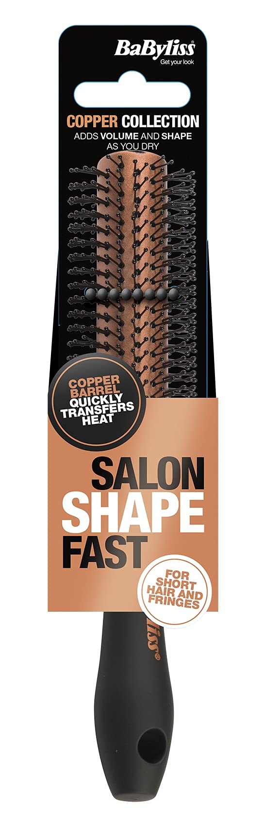 BaByliss Copper Small Barrel Round Hair Brush with Nylon Pins for Volume and Shape