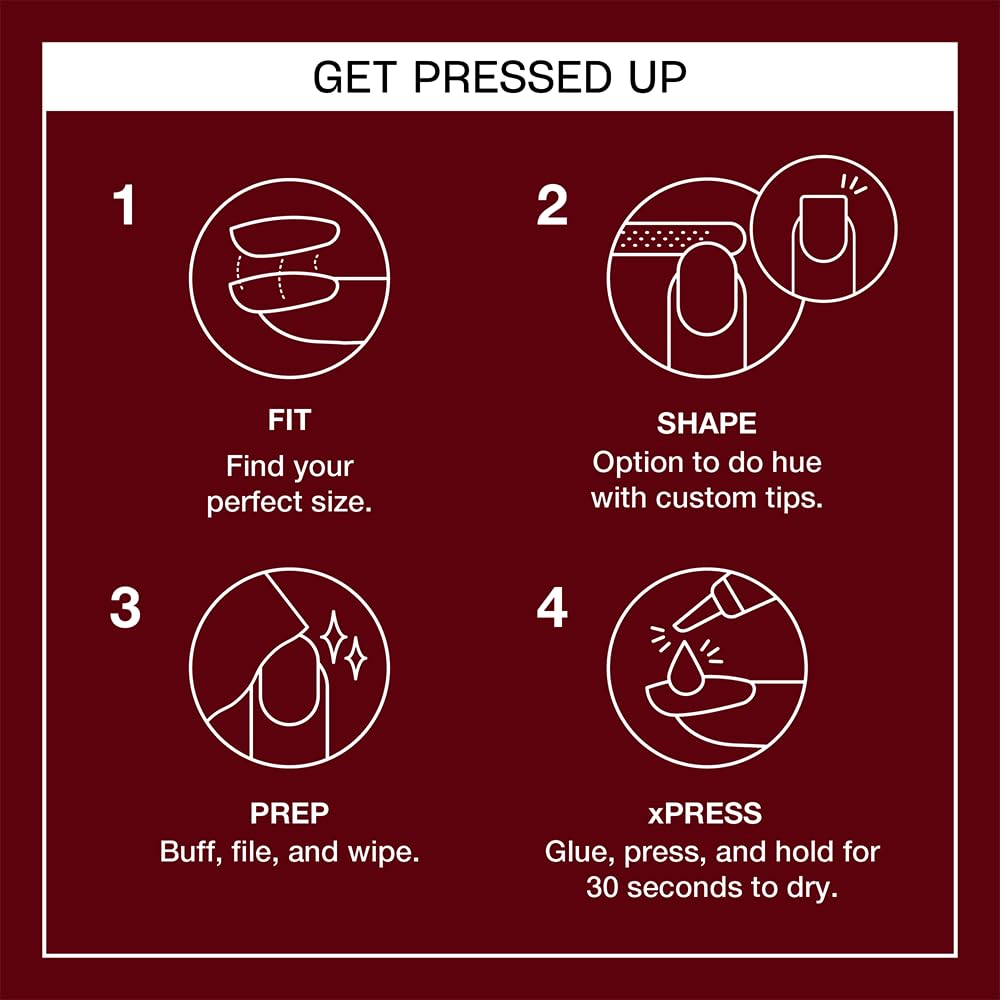 OPI xPRESS/ON Malaga Wine – Dunkelrote, kurze, runde künstliche Fingernägel zum Aufkleben – mit Nagelkleber – Langanhaltend, wiederverwendbar und schonend 4