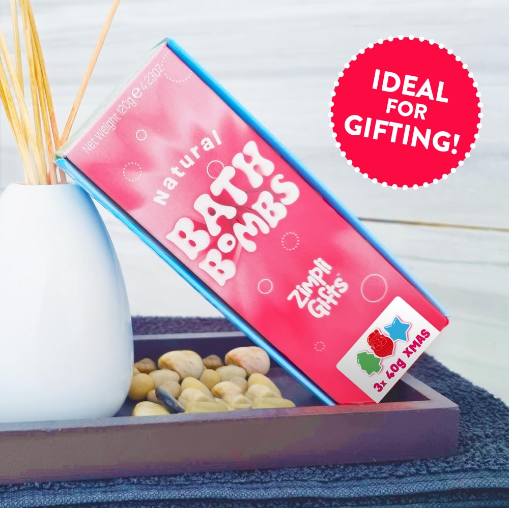 ZIMPLI 3 x UK Made Christmas Bath Bombs Gift Set - Moisturising & Vegan Friendly 4