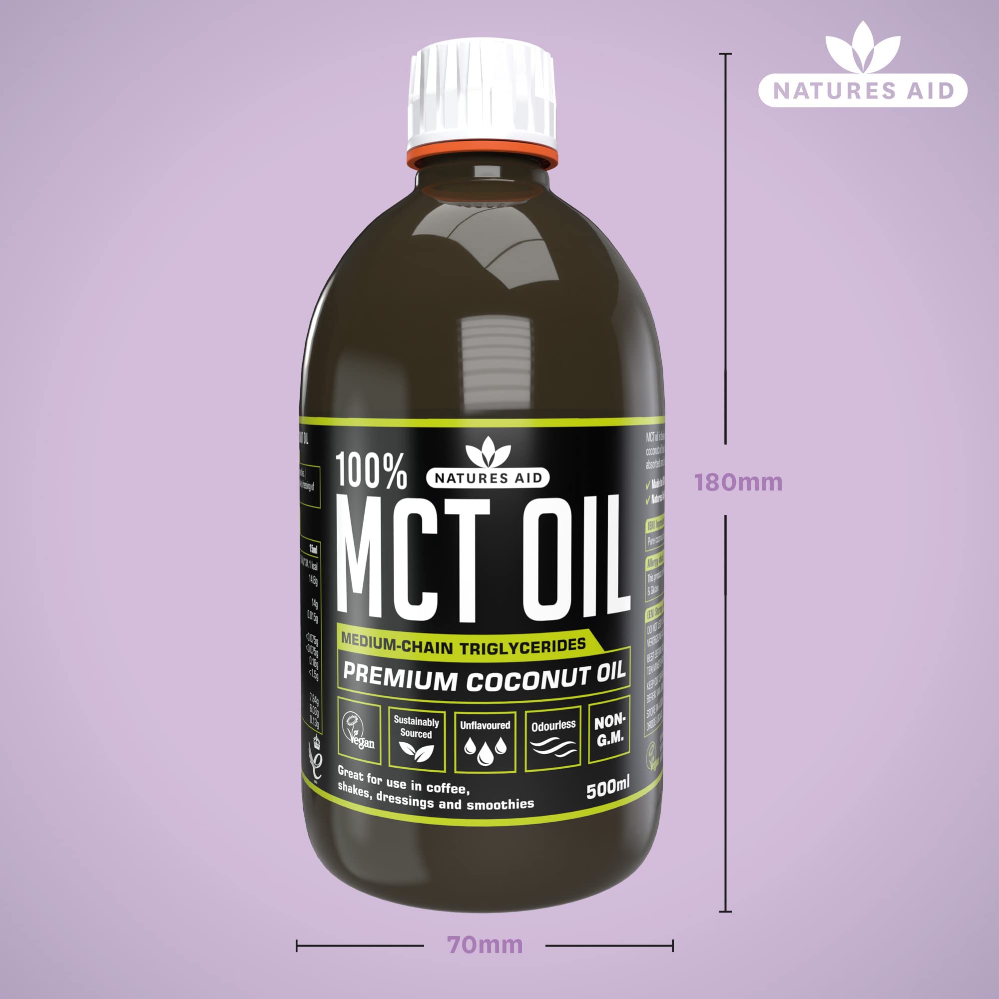 Natures Aid 100% MCT Oil from Coconut Oil for Energy Boost, Keto Friendly (500ml) 3