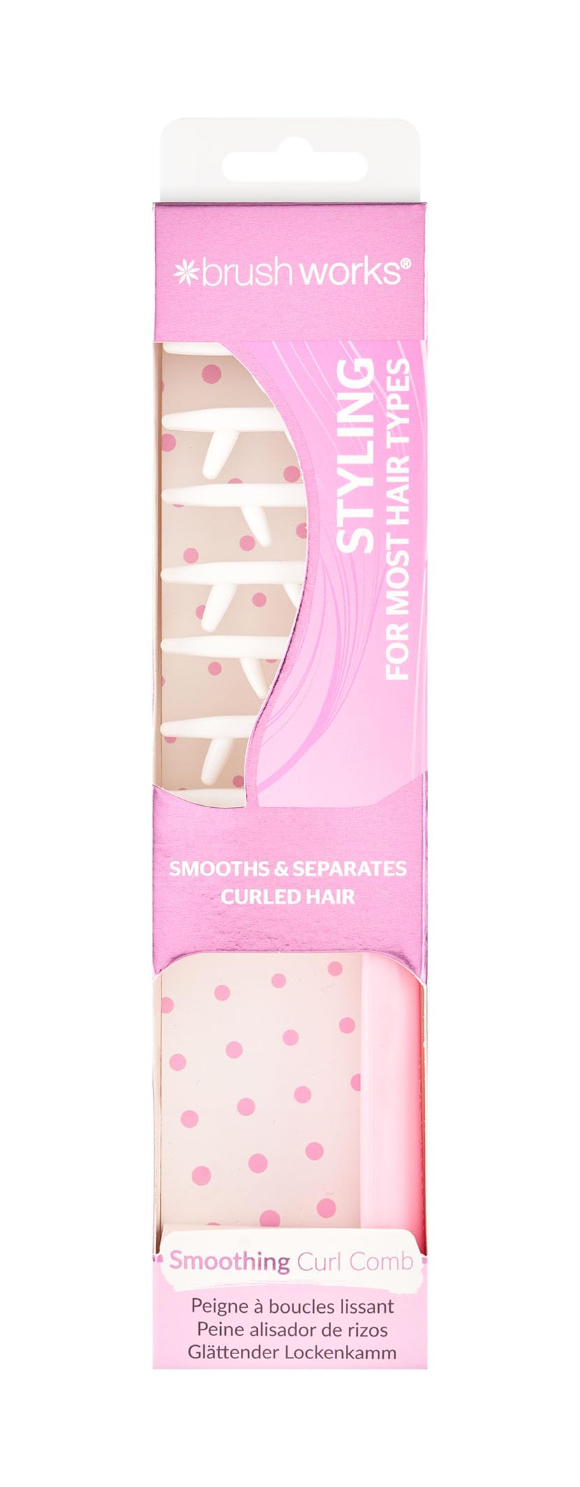Brushworks Smoothing Curl Comb Pink for Frizz Reduction and Curl Definition