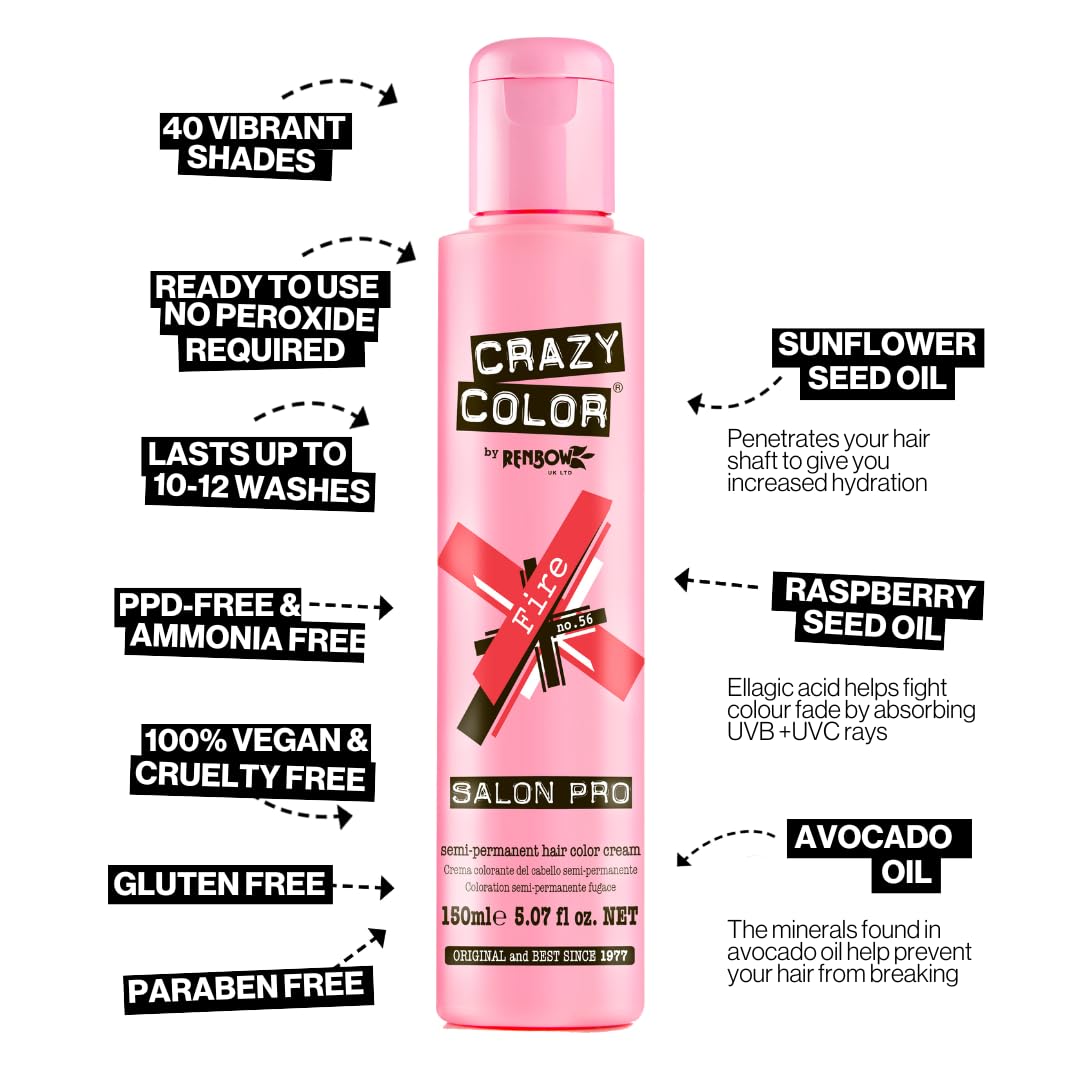 Crazy Color Fire Semi-Permanent Hair Dye - Highly Pigmented Pillarbox Red 4